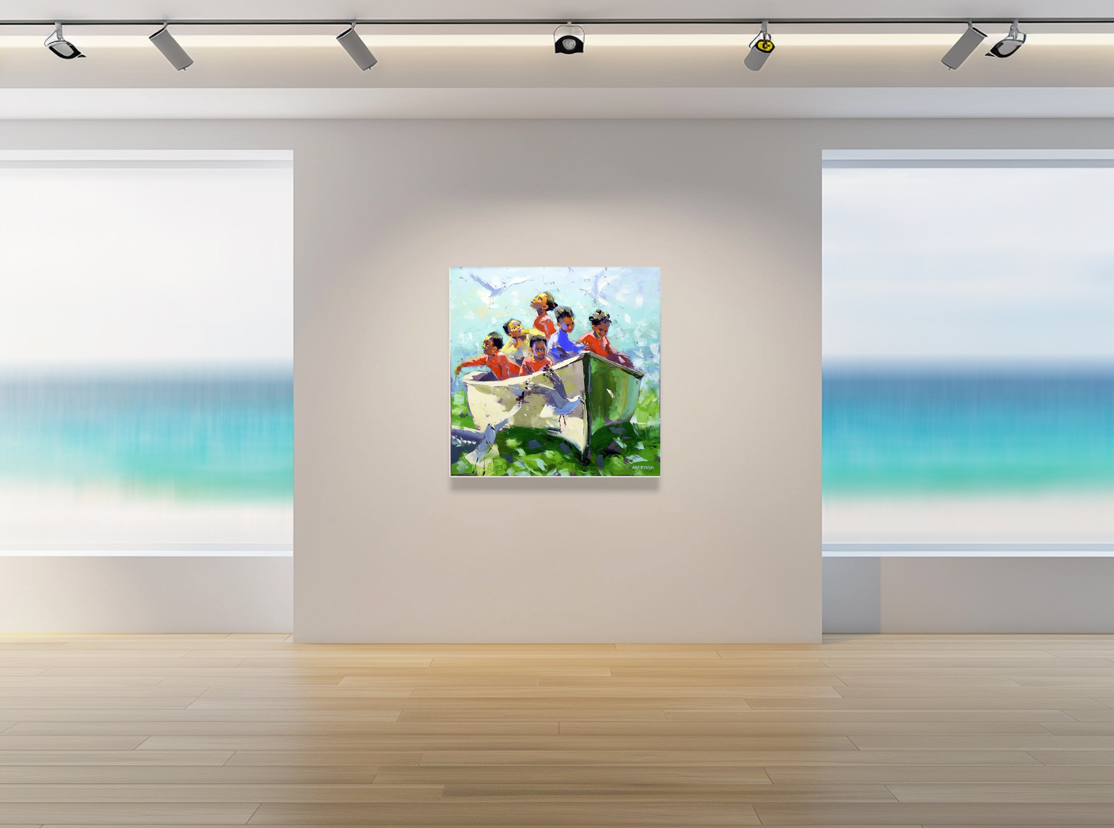 The Boat Kids 100x100cm Oil on Canvas