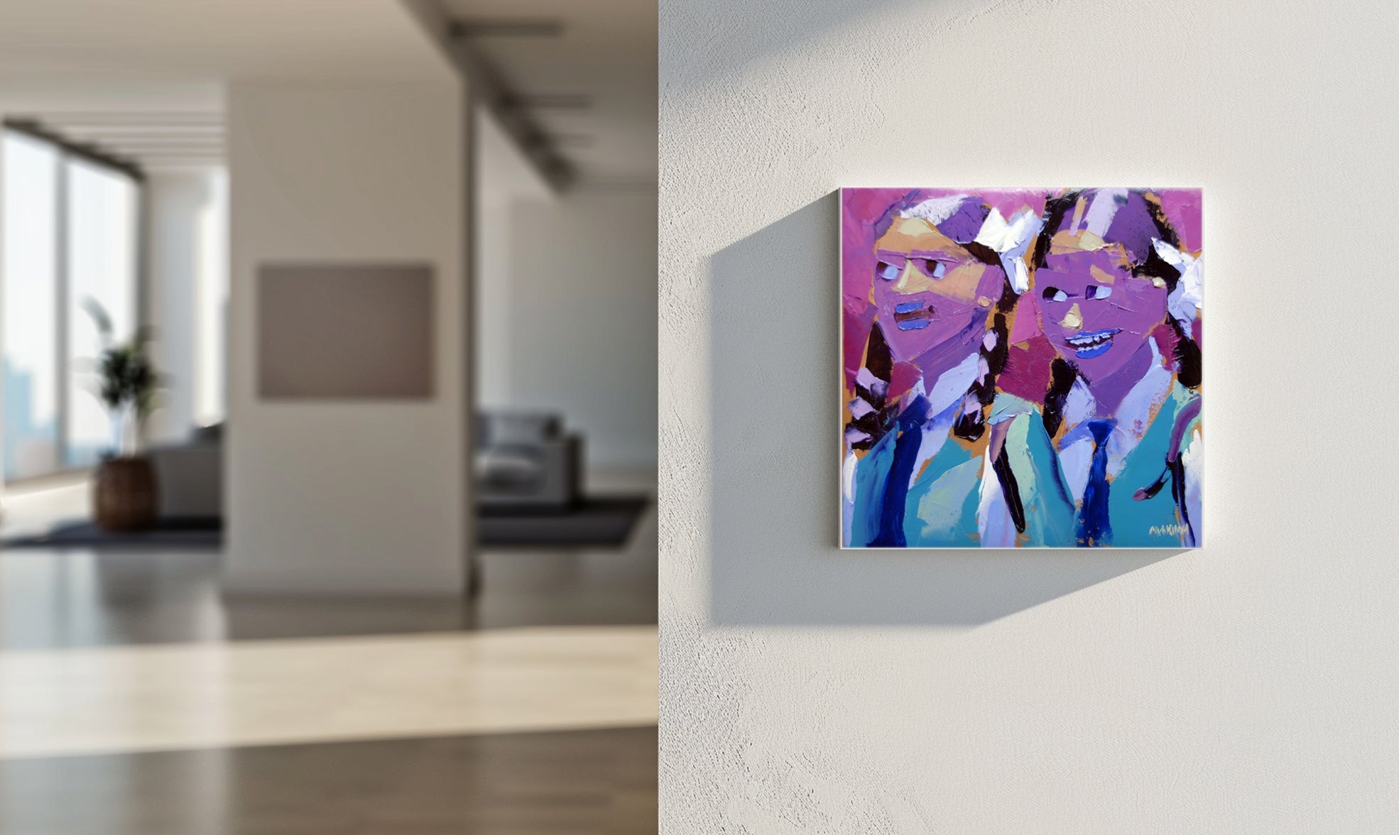 Indian Schoolgirls 30x30cm Oil On canvas