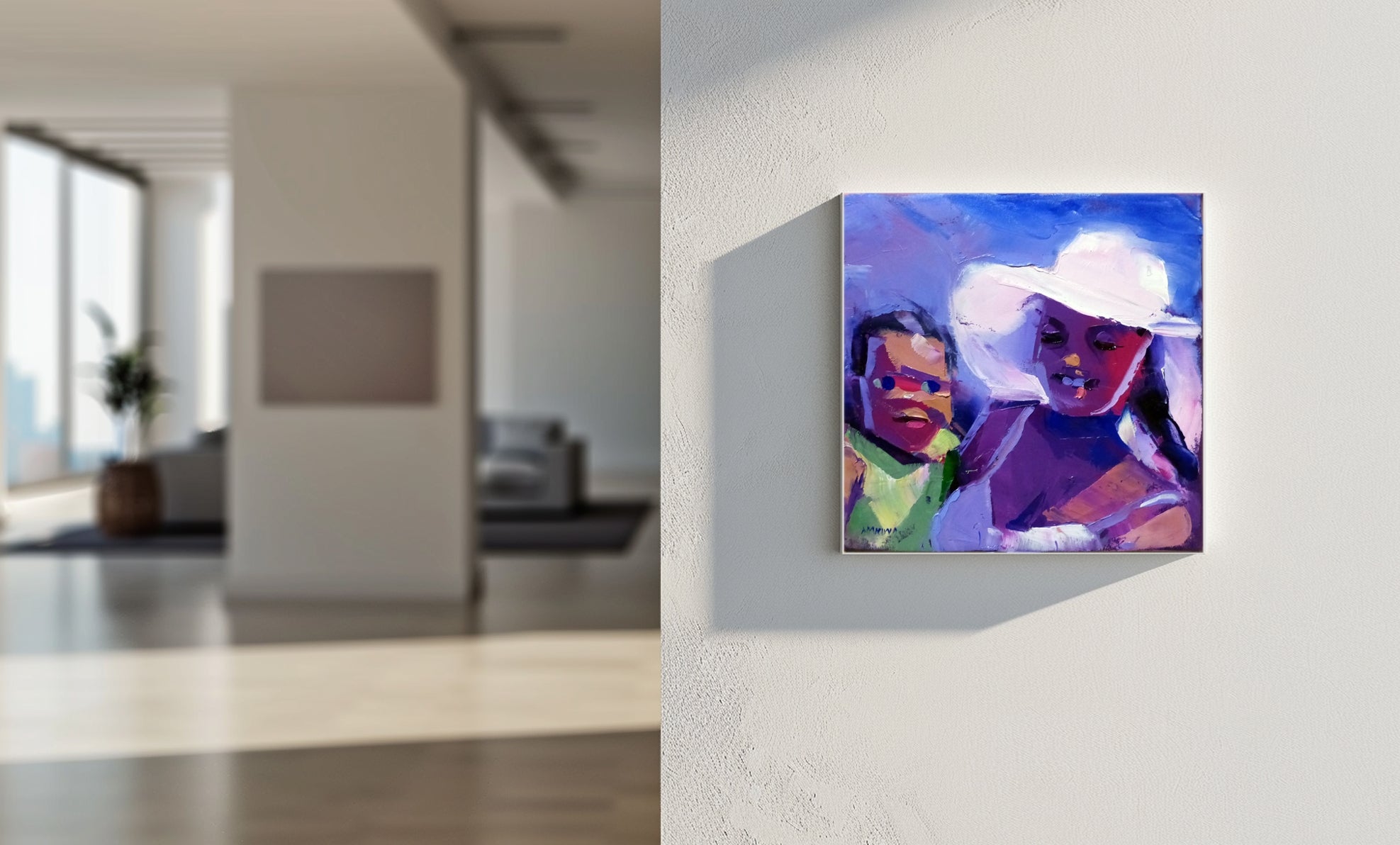 Mother and Child 25x25cm Oil On Canvas