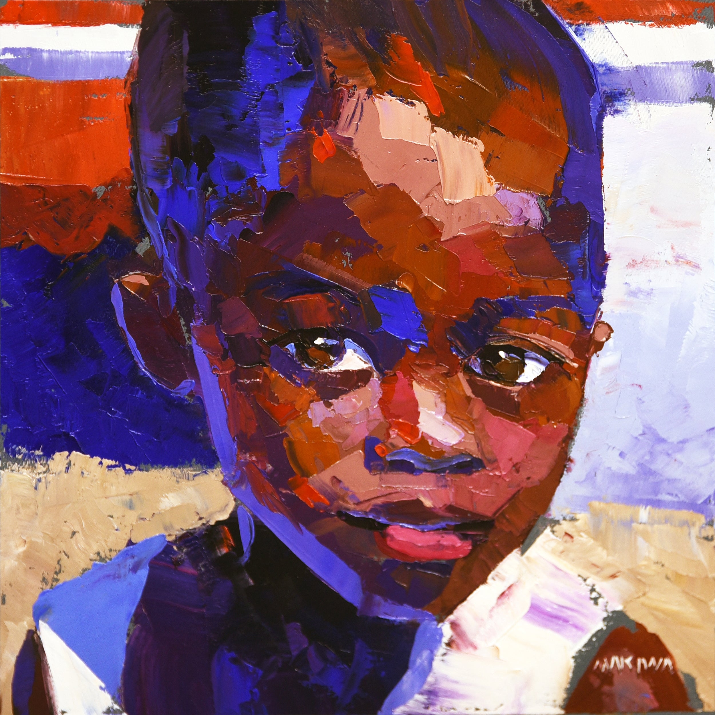 African Boy 20x20cm Oil on Canvas
