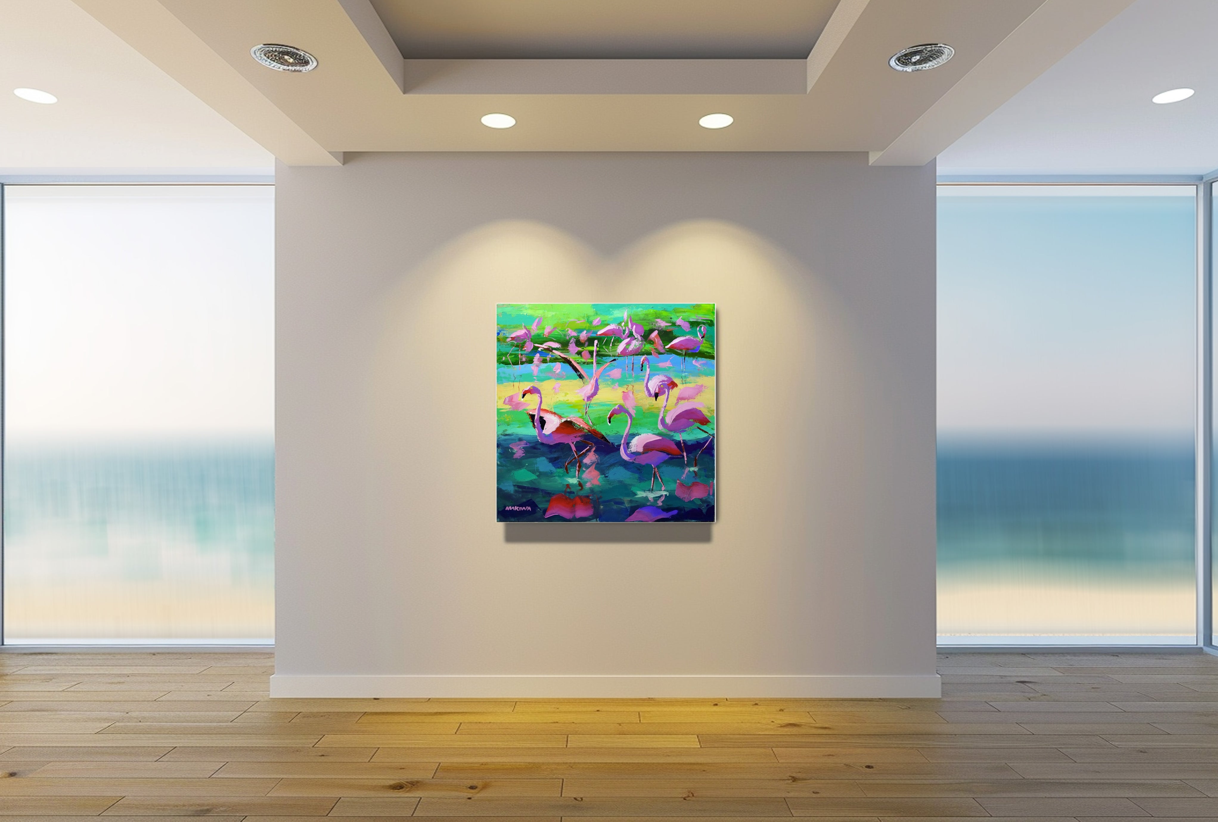 Flamingo Joy 100x100cm Acrylic on Canvas