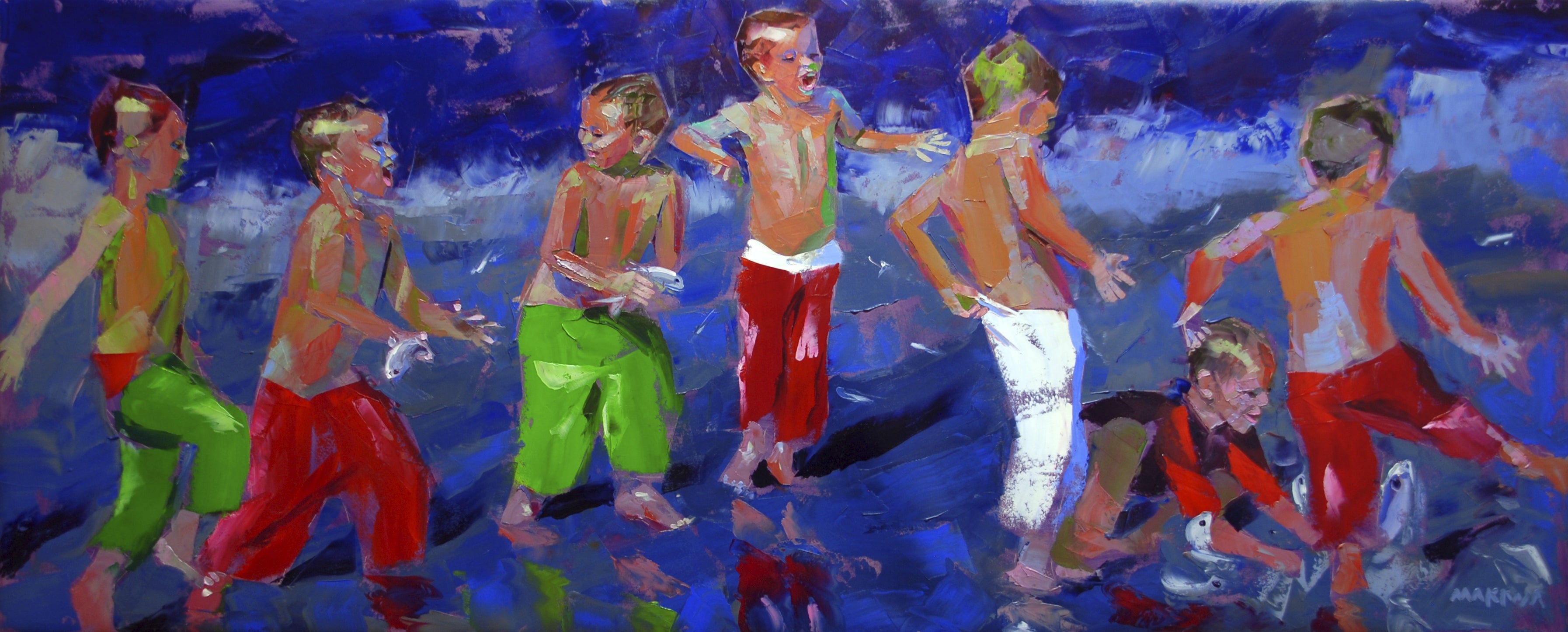Catching Fish 80x200cm Oil on Canvas