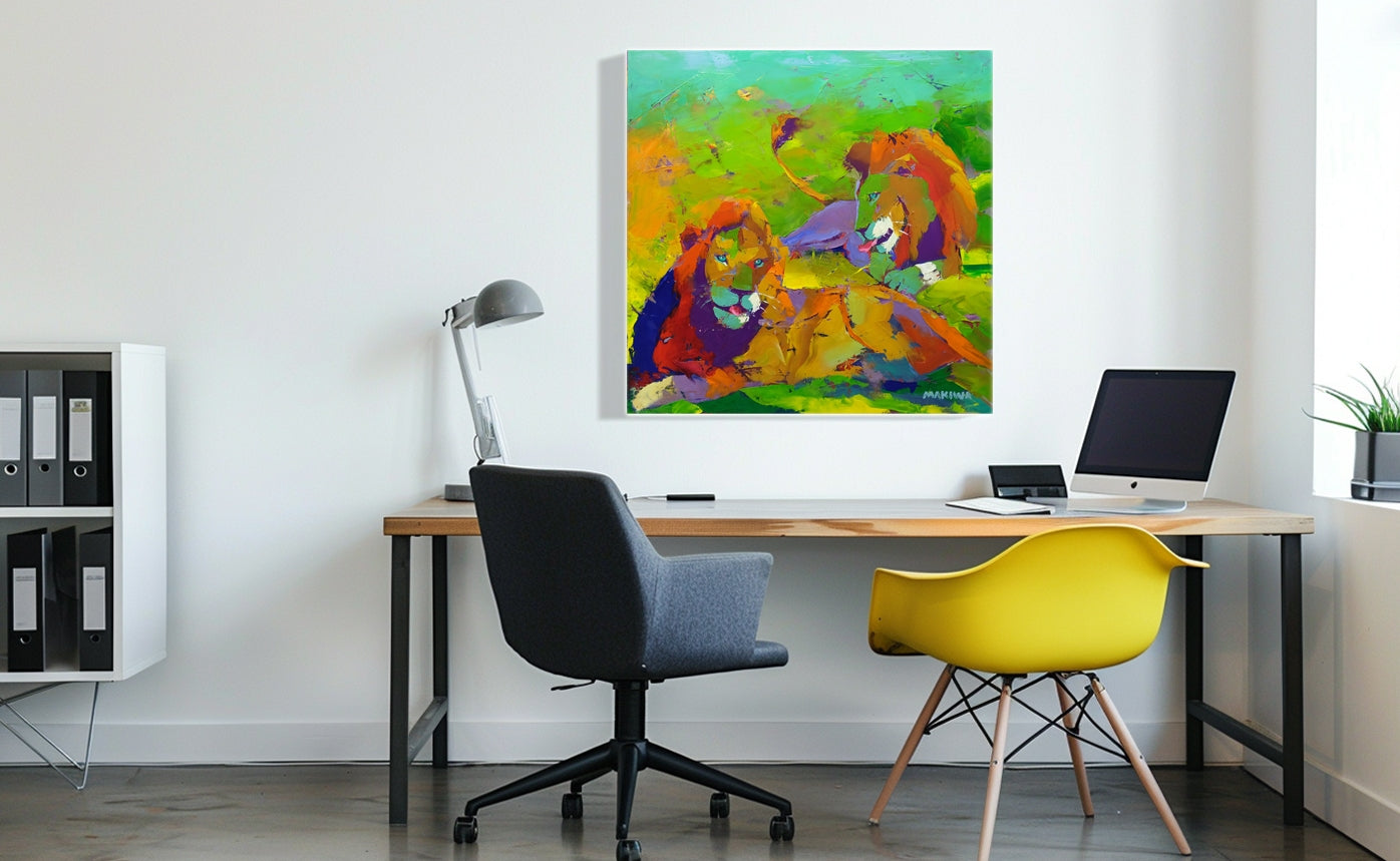 Lion Siesta 80x80cm Oil on Canvas
