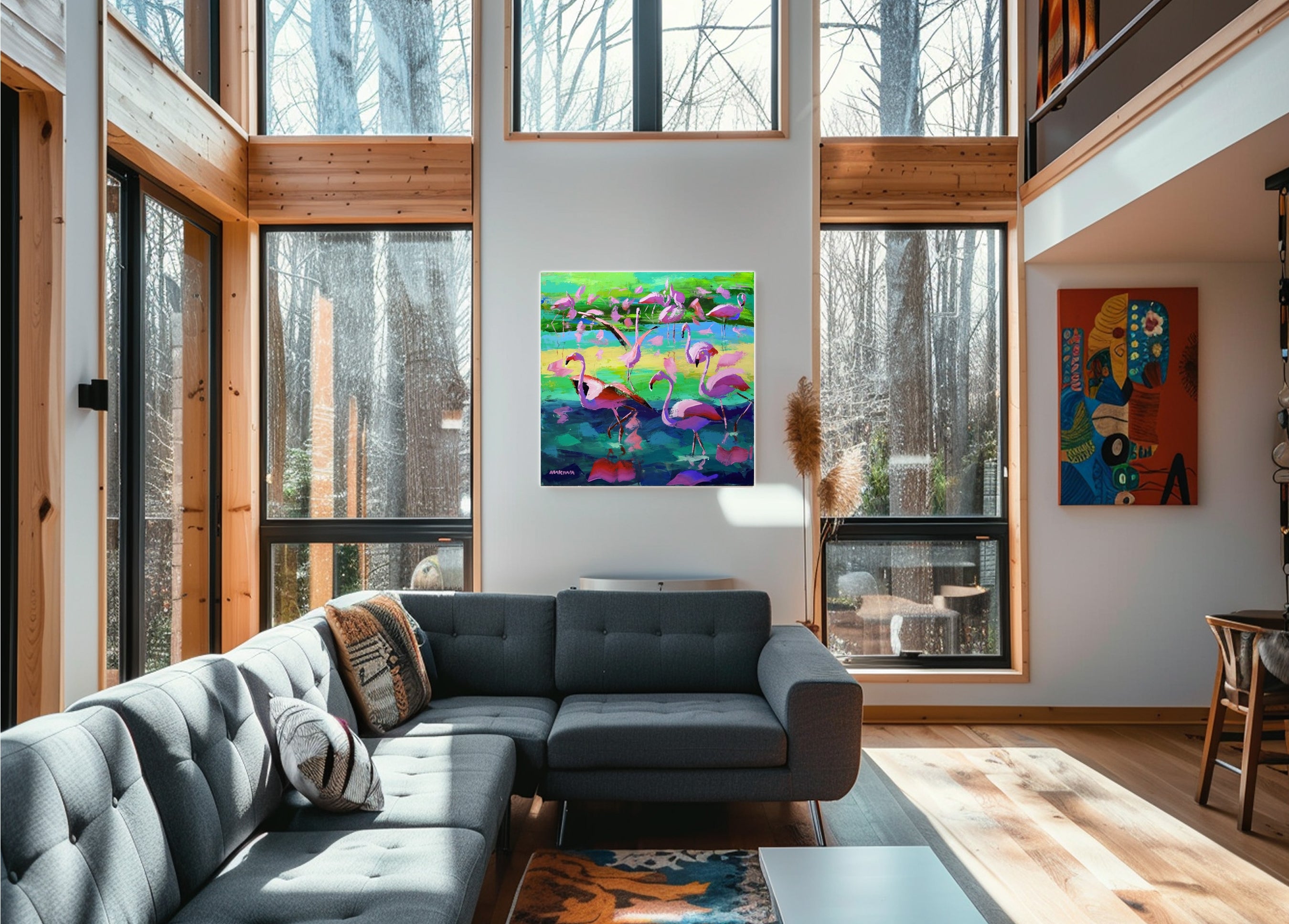 Flamingo Joy 100x100cm Acrylic on Canvas