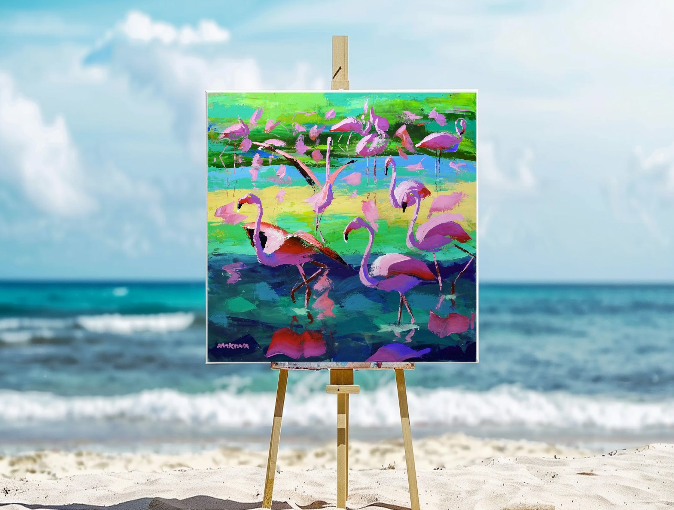Flamingo Joy 100x100cm Acrylic on Canvas