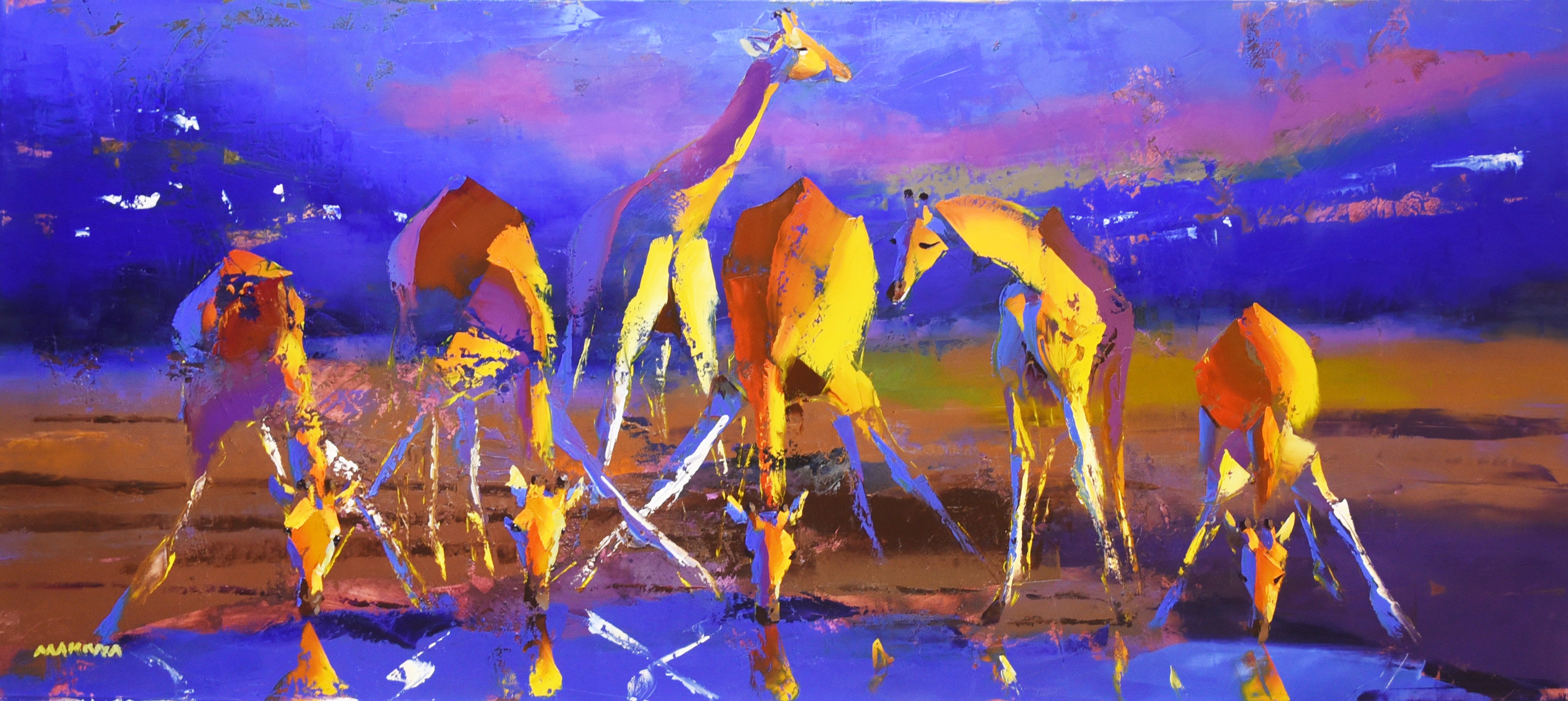 The Gathering at Dusk 76x170cm Oil On Canvas