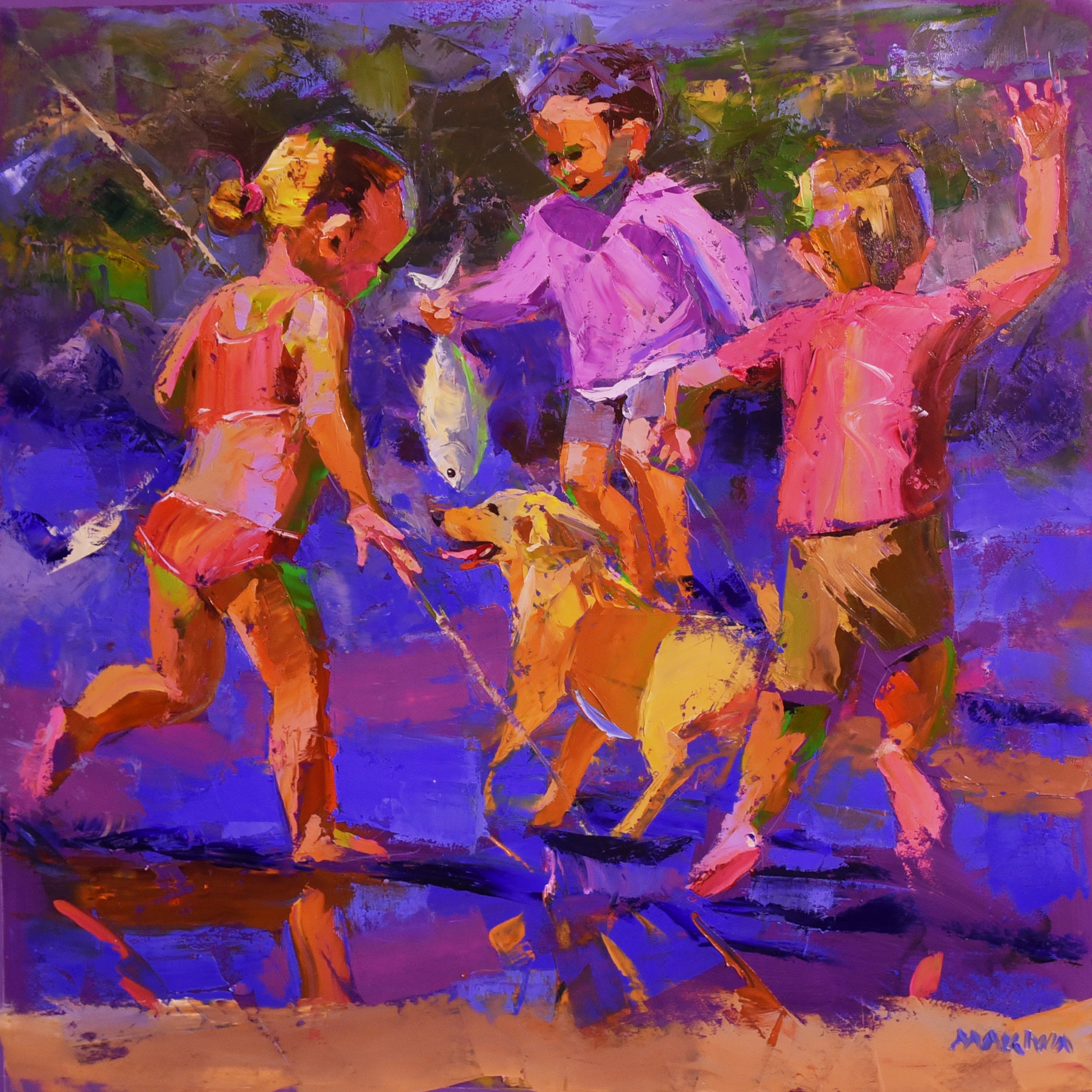 Fishing by the River 80x80cm Oil on Canvas