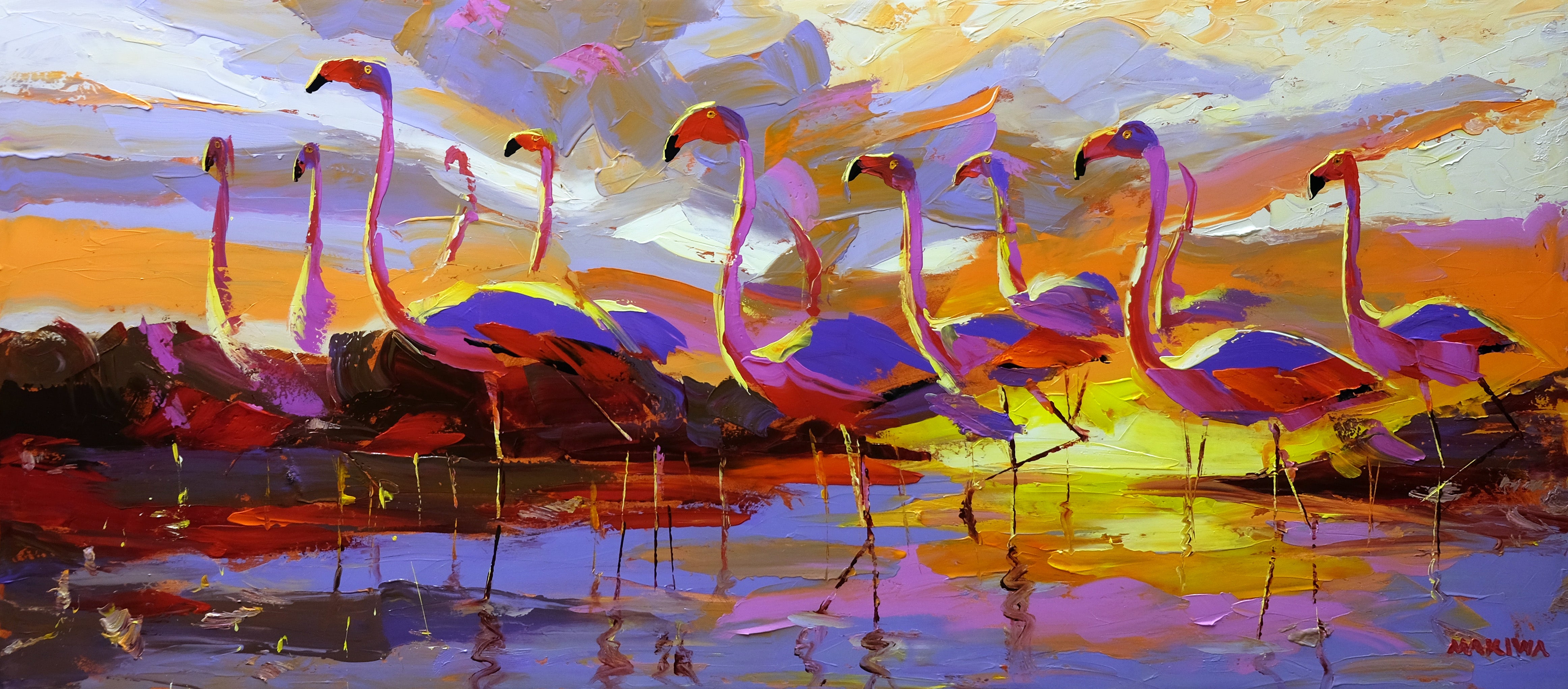Flamingo Sunset 180x80cm Oil on Canvas