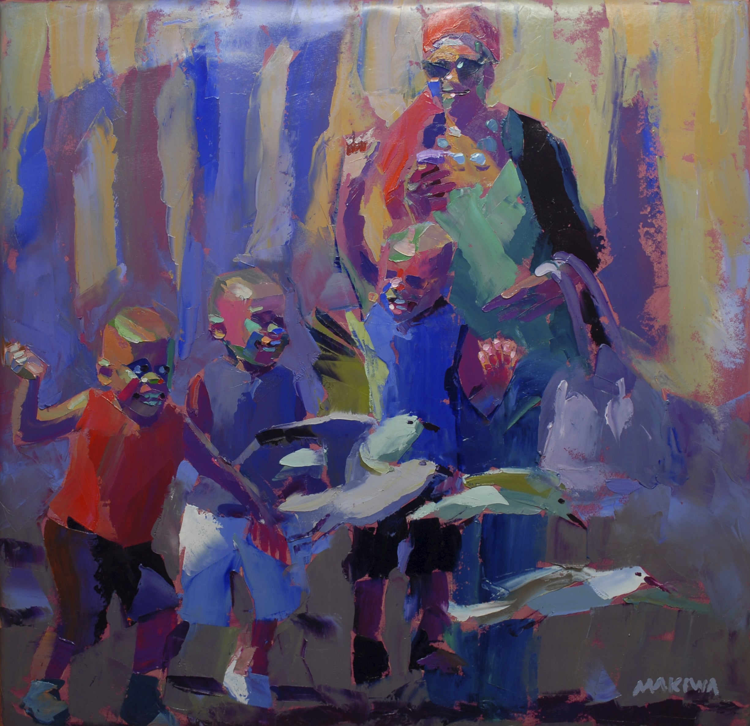 Fun with the Birds 100x100cm Oil on Canvas