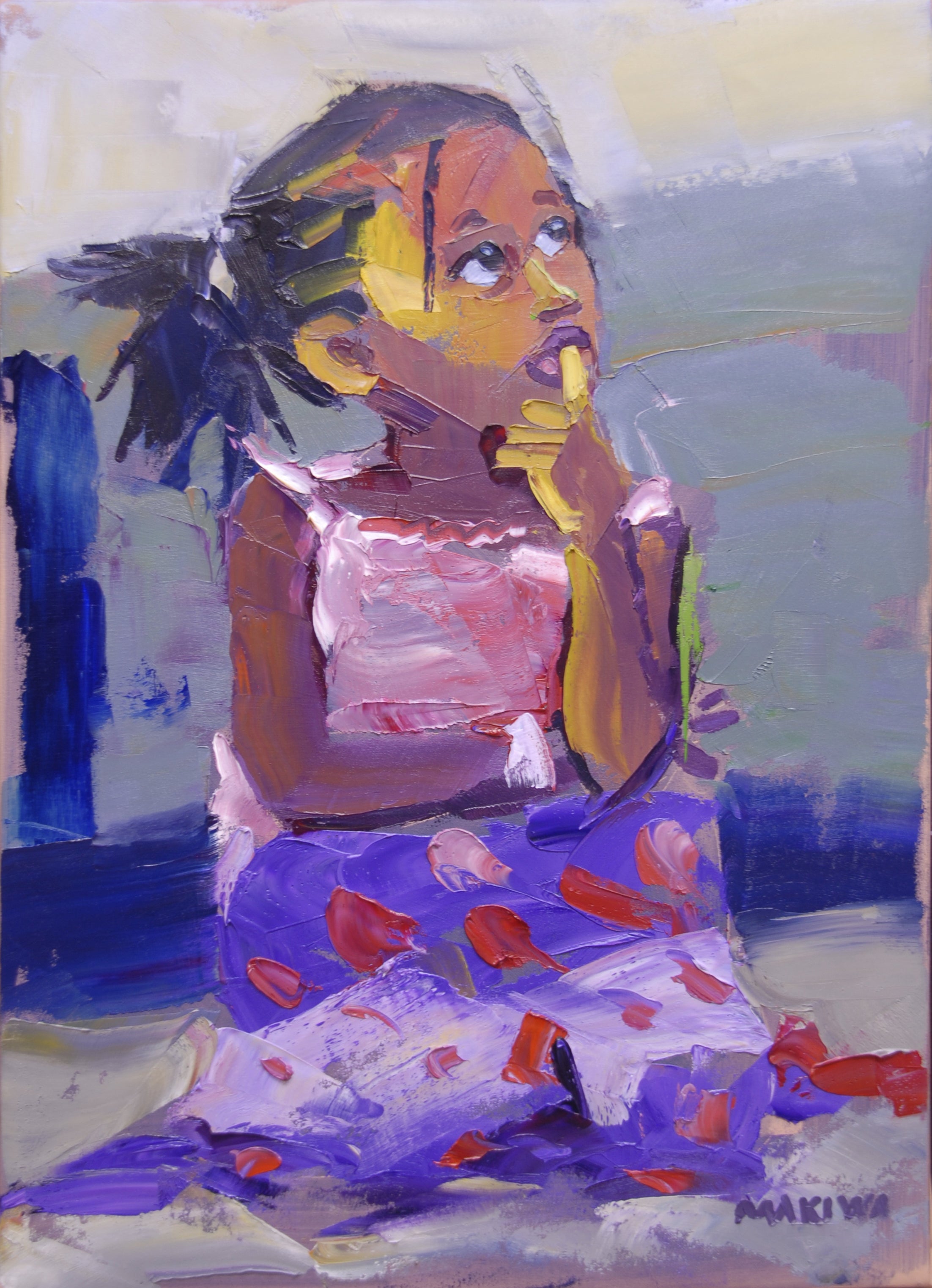 Girl in Floral Dress 55x39cm Oil on Canvas