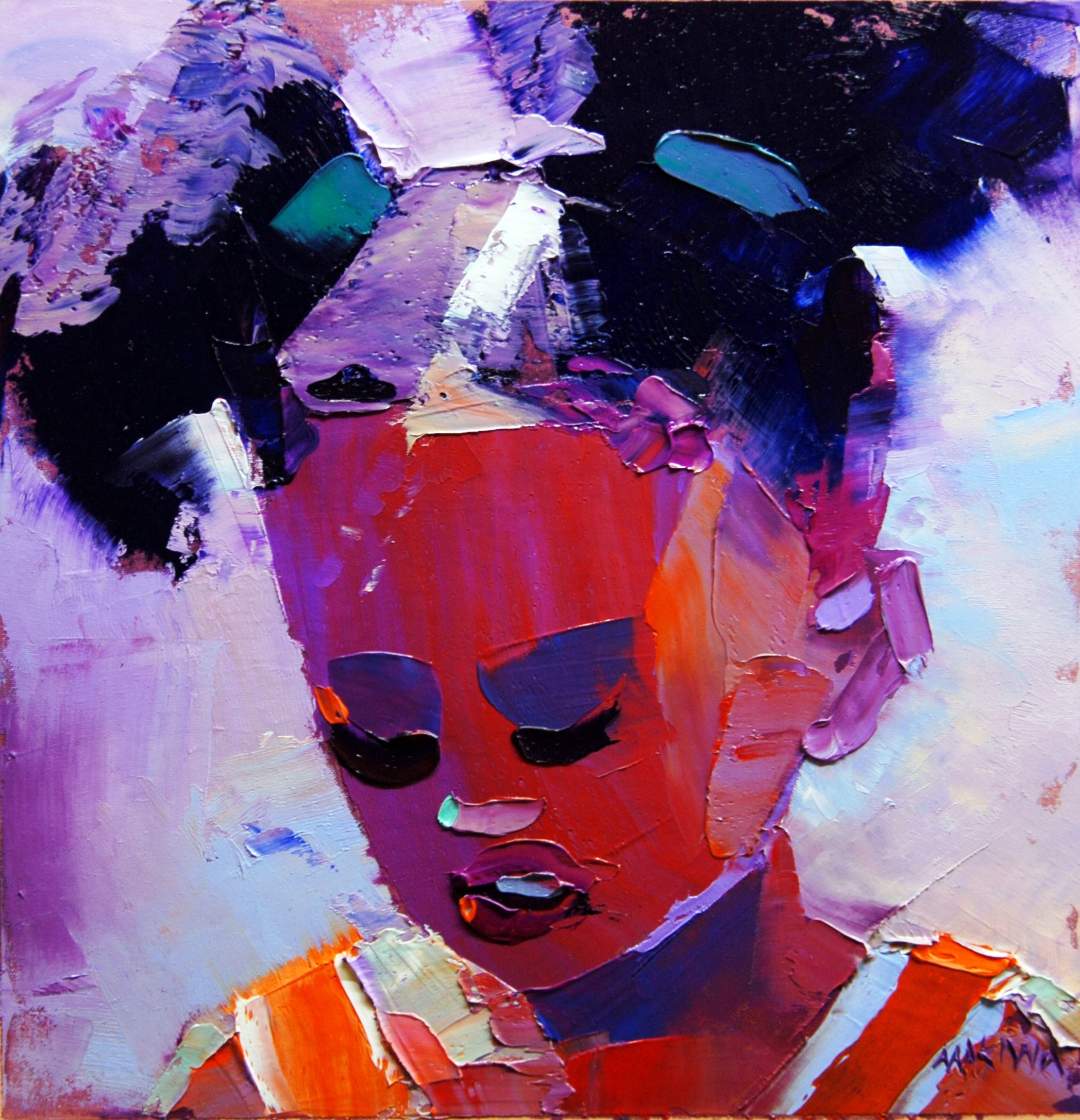 Girl with long hair 20x20cm Oil on Canvas