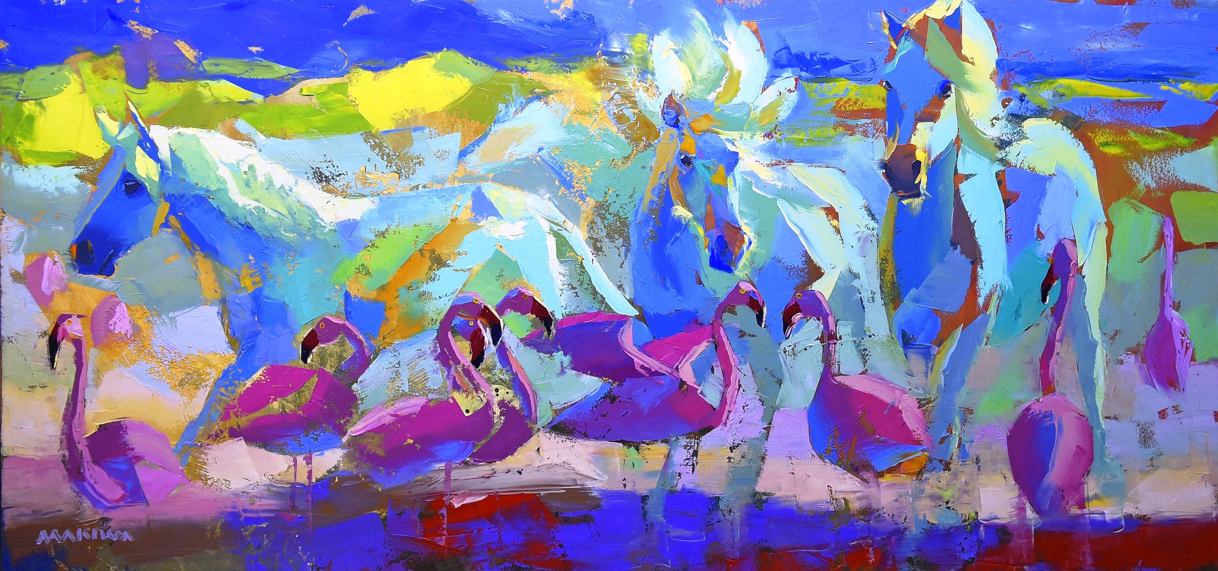 Horses and Flamingos 80x170cm