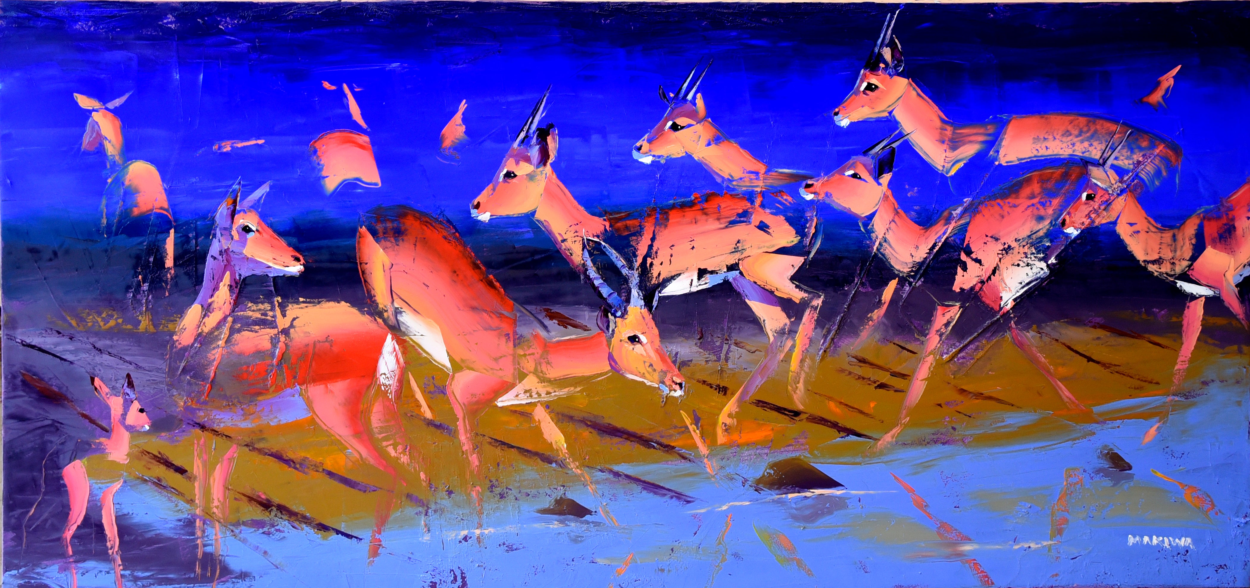 Impalas By The River 80x170cm