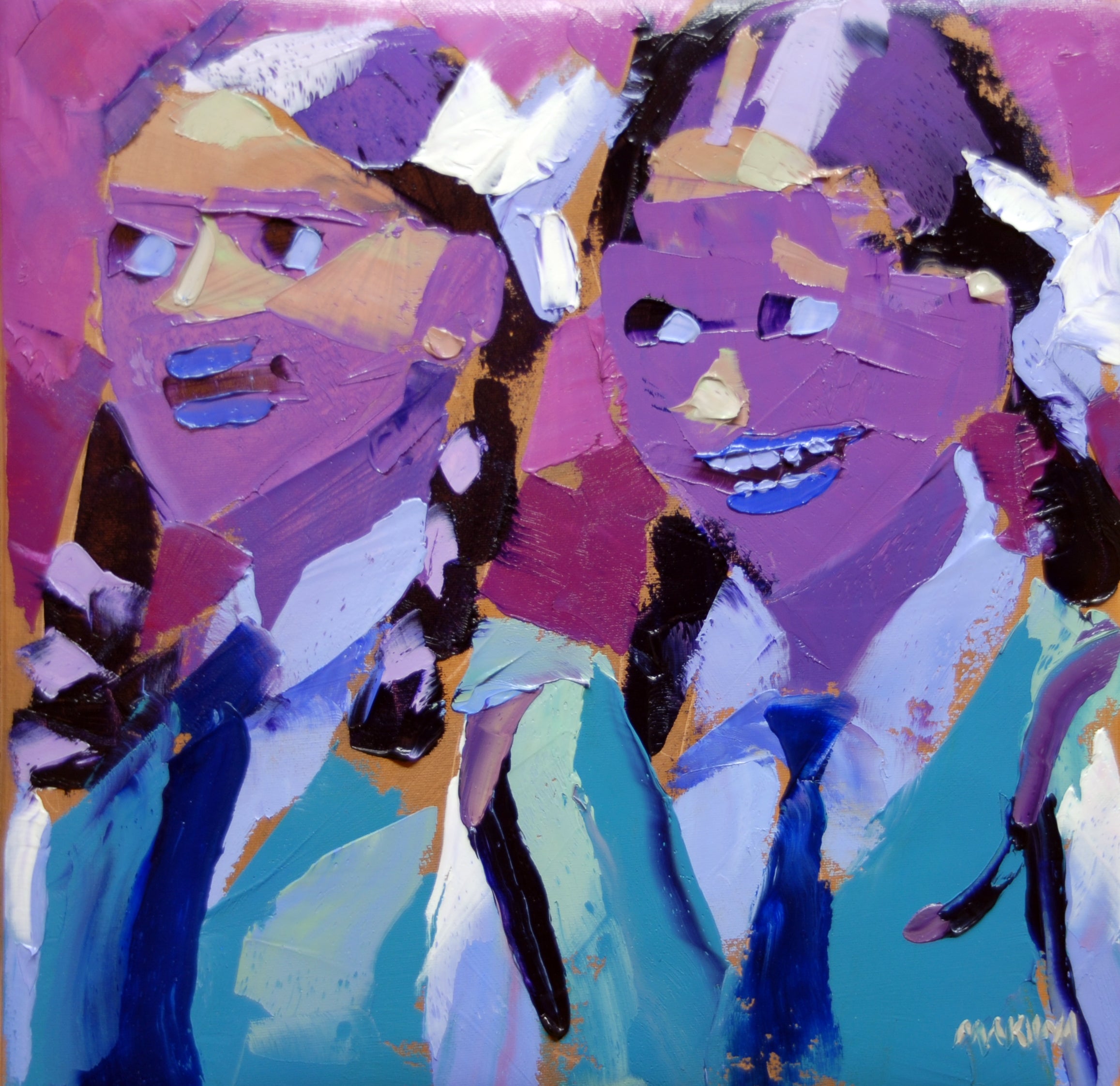 Indian Schoolgirls 30x30cm Oil On canvas