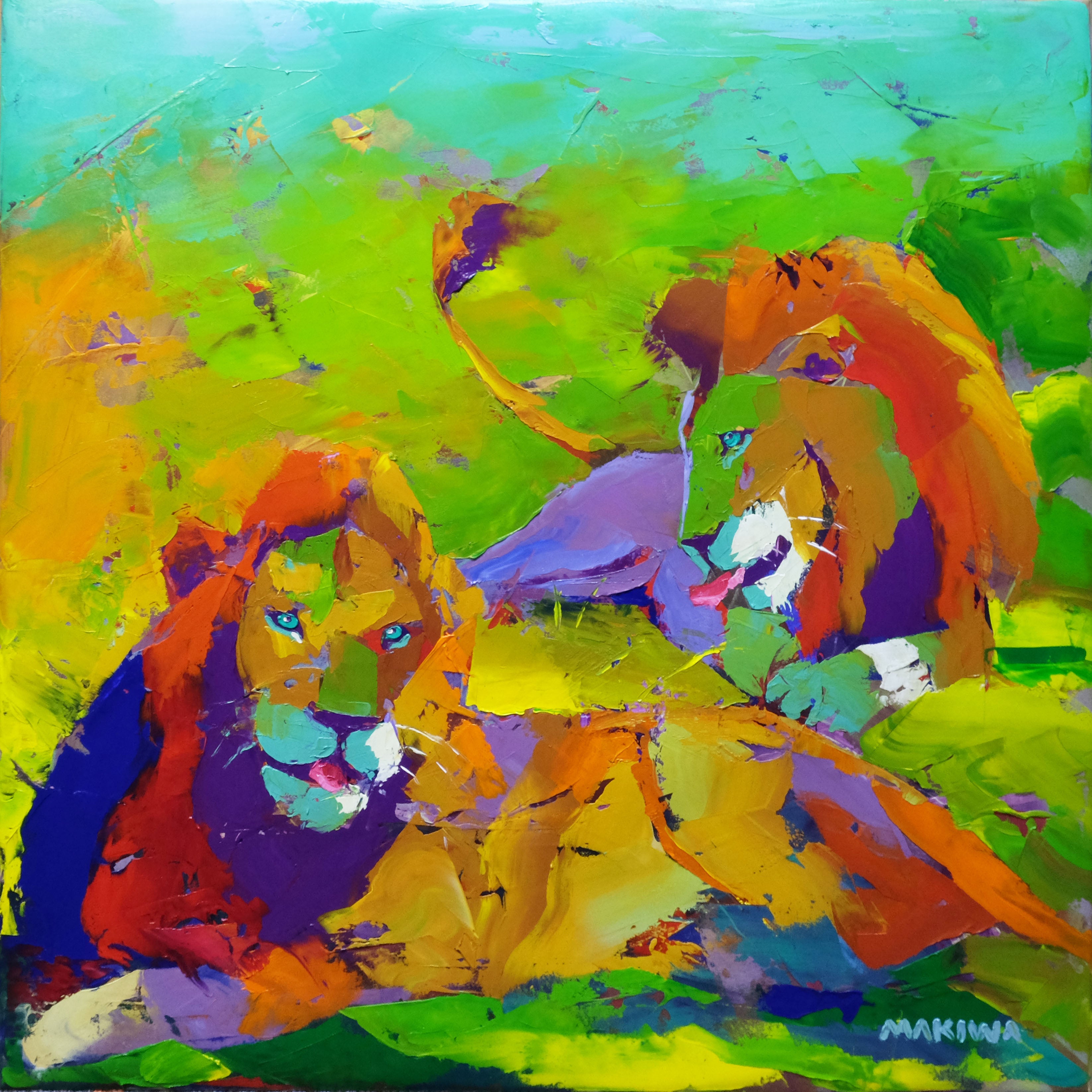 Lion Siesta 80x80cm Oil on Canvas