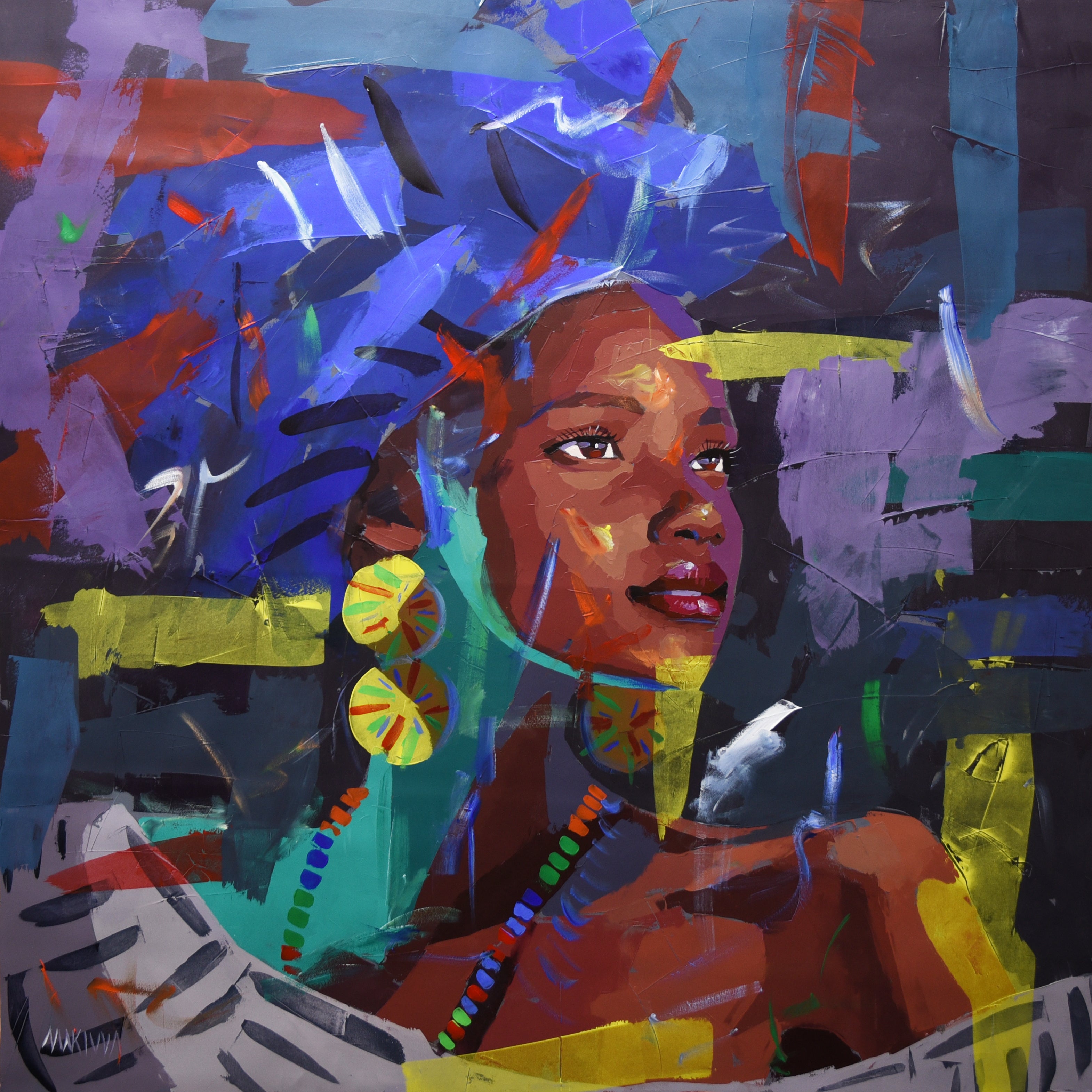 Mahlatsi - Blessed One 120x120cm Acrylic On Canvas
