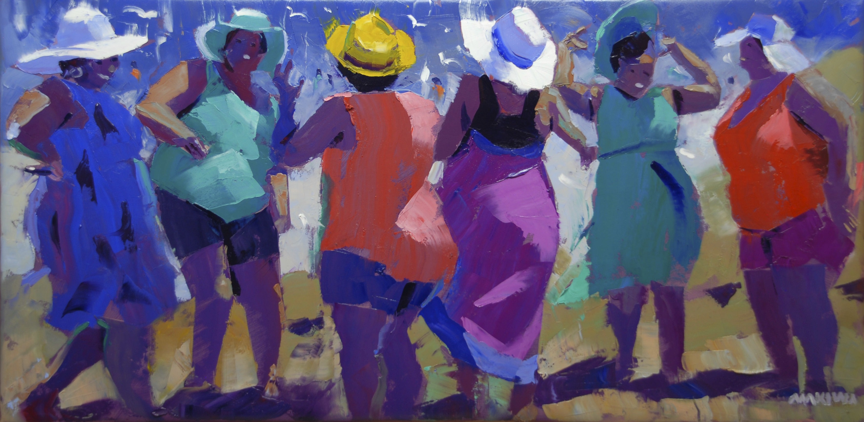 Mamas at the Beach 60x120cm Oil on Canvas