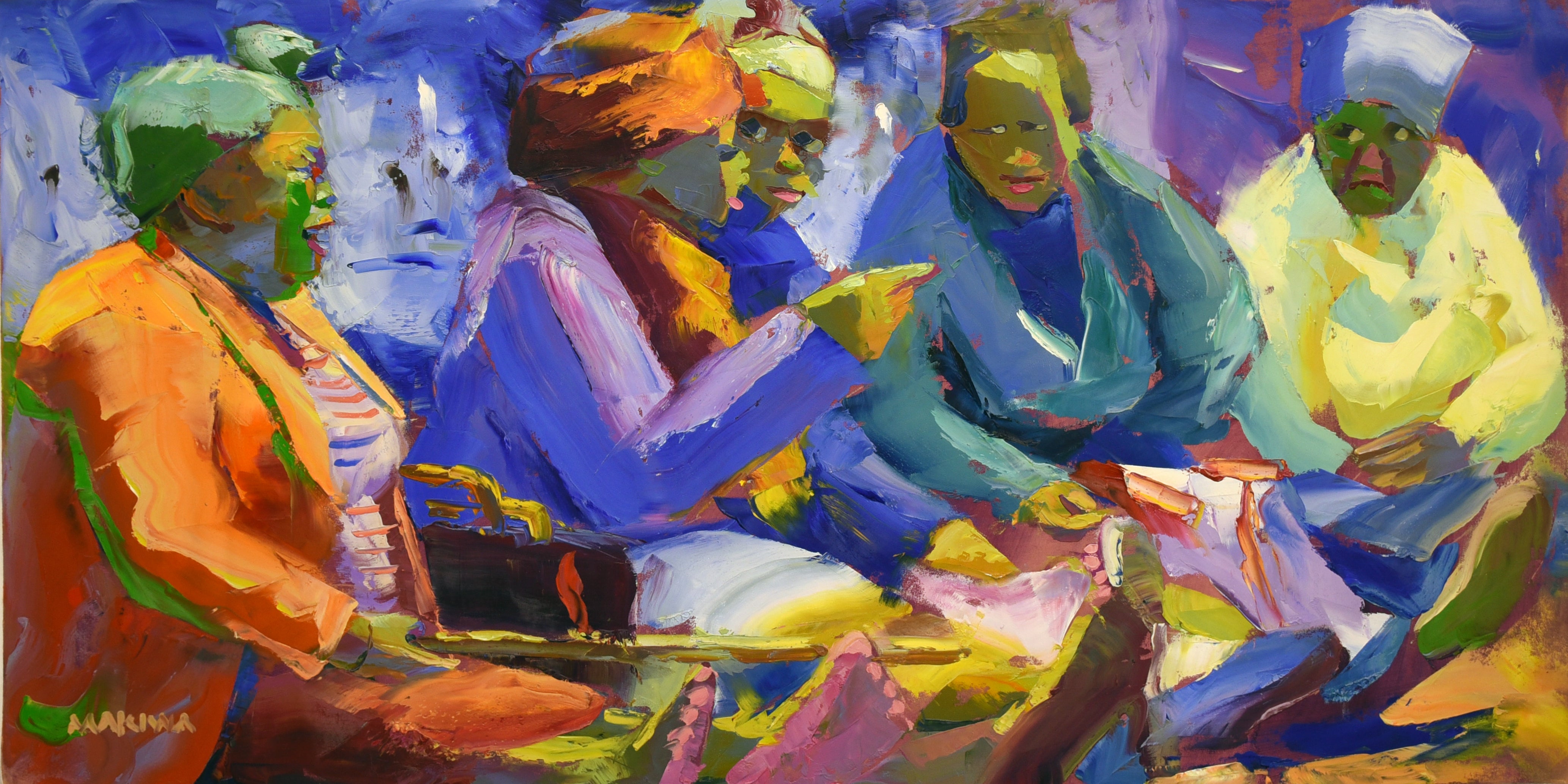 Market Chat 60x120cm Oil on Canvas
