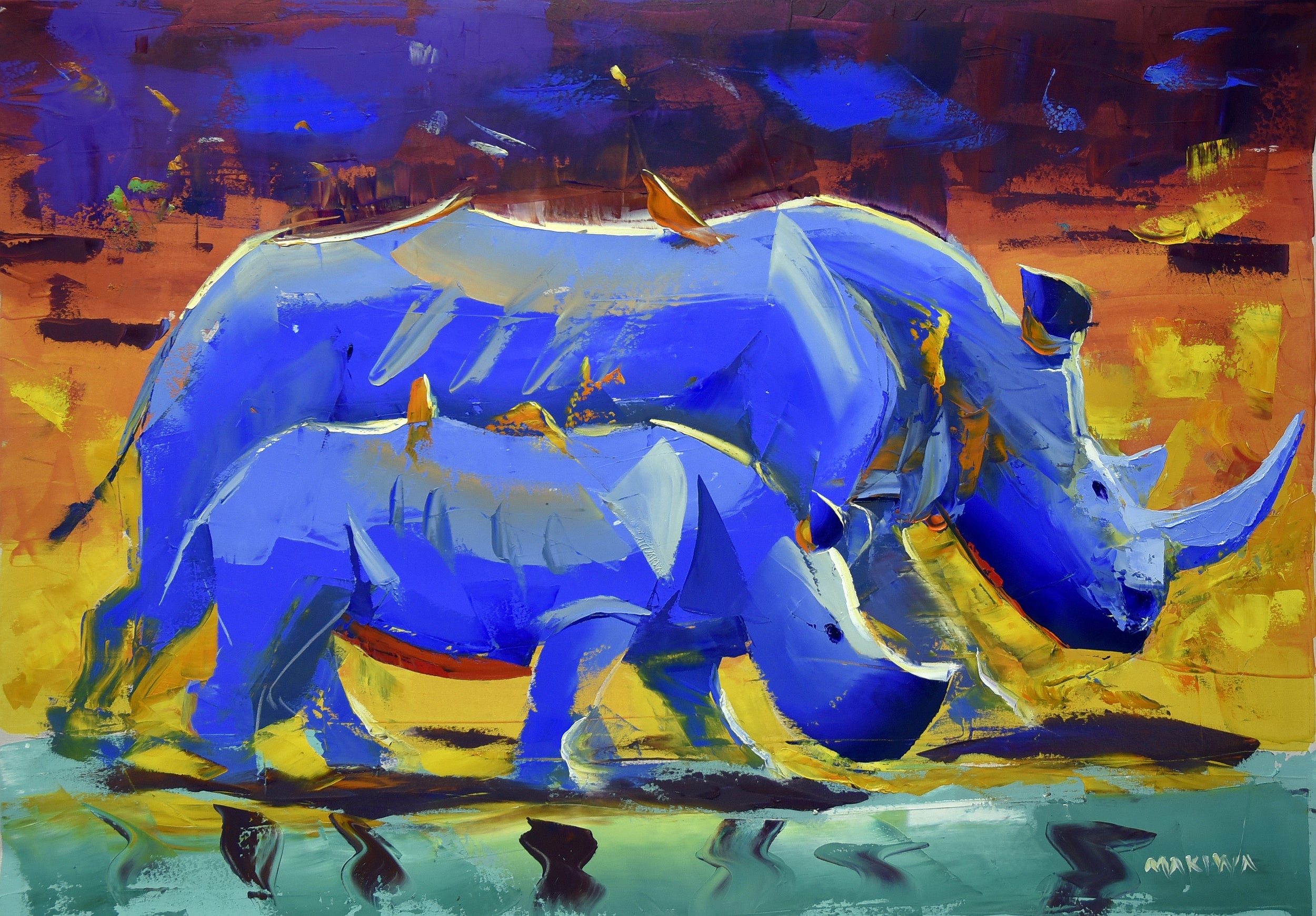 Mother and Calf 70x100cm Oil on Canvas