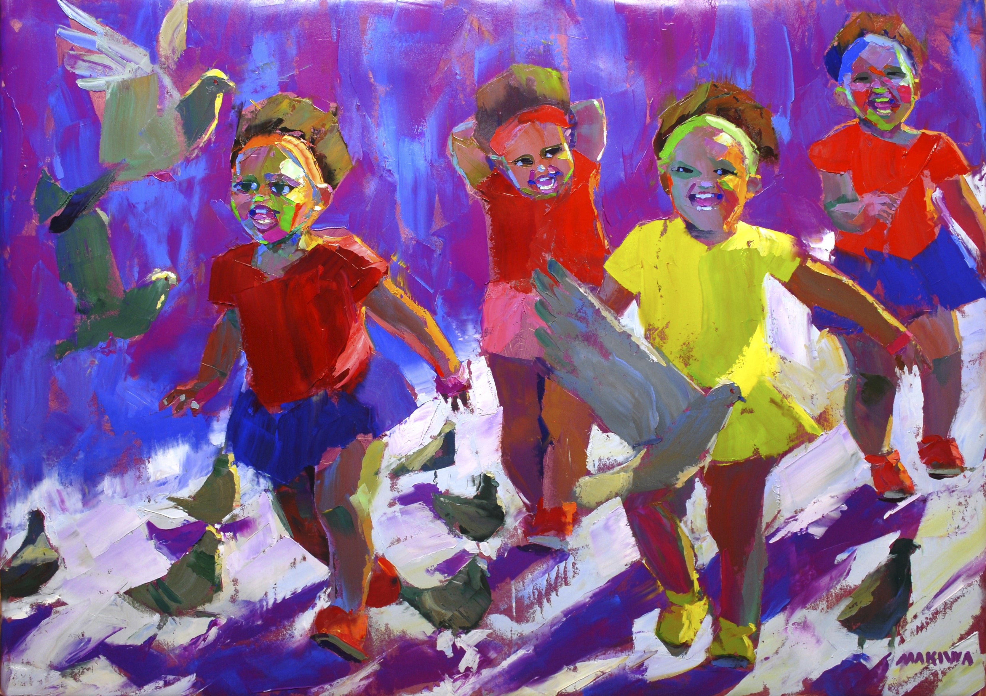 Pigeons at Dusk 100x140cm Oil on Canvas