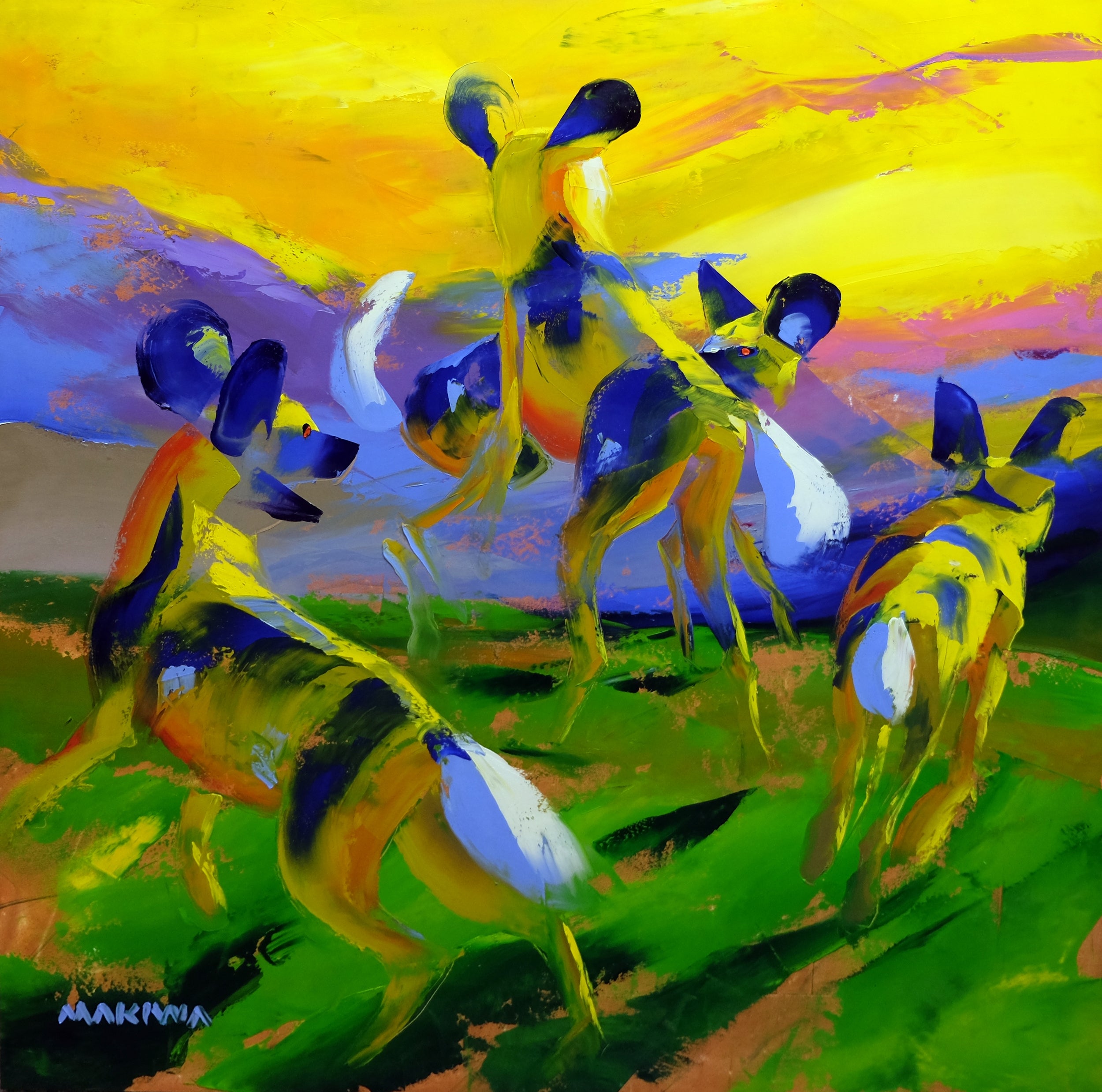 Playful Dogs 100x100cm Oil on Canvas