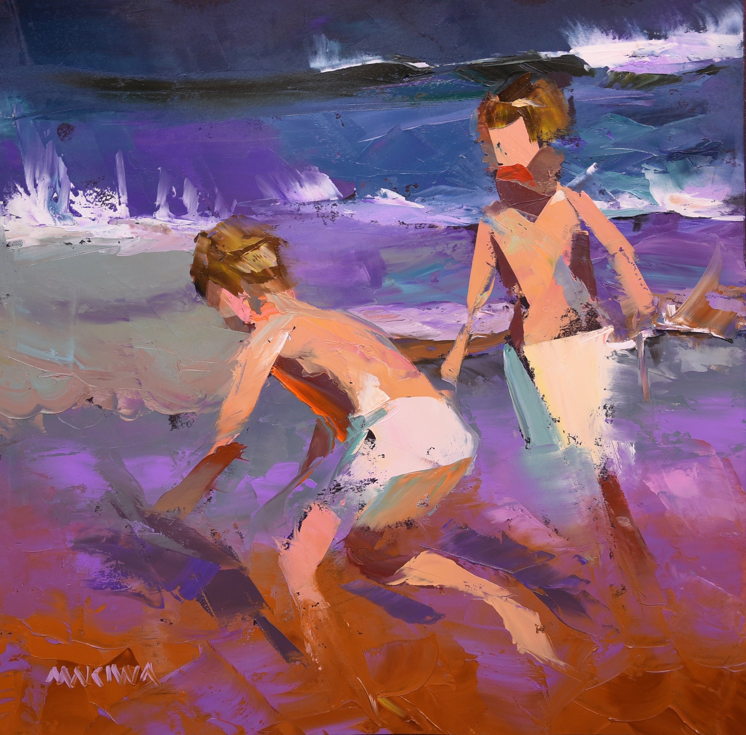 Playing by the Seaside 55x55cm Oil on Canvas