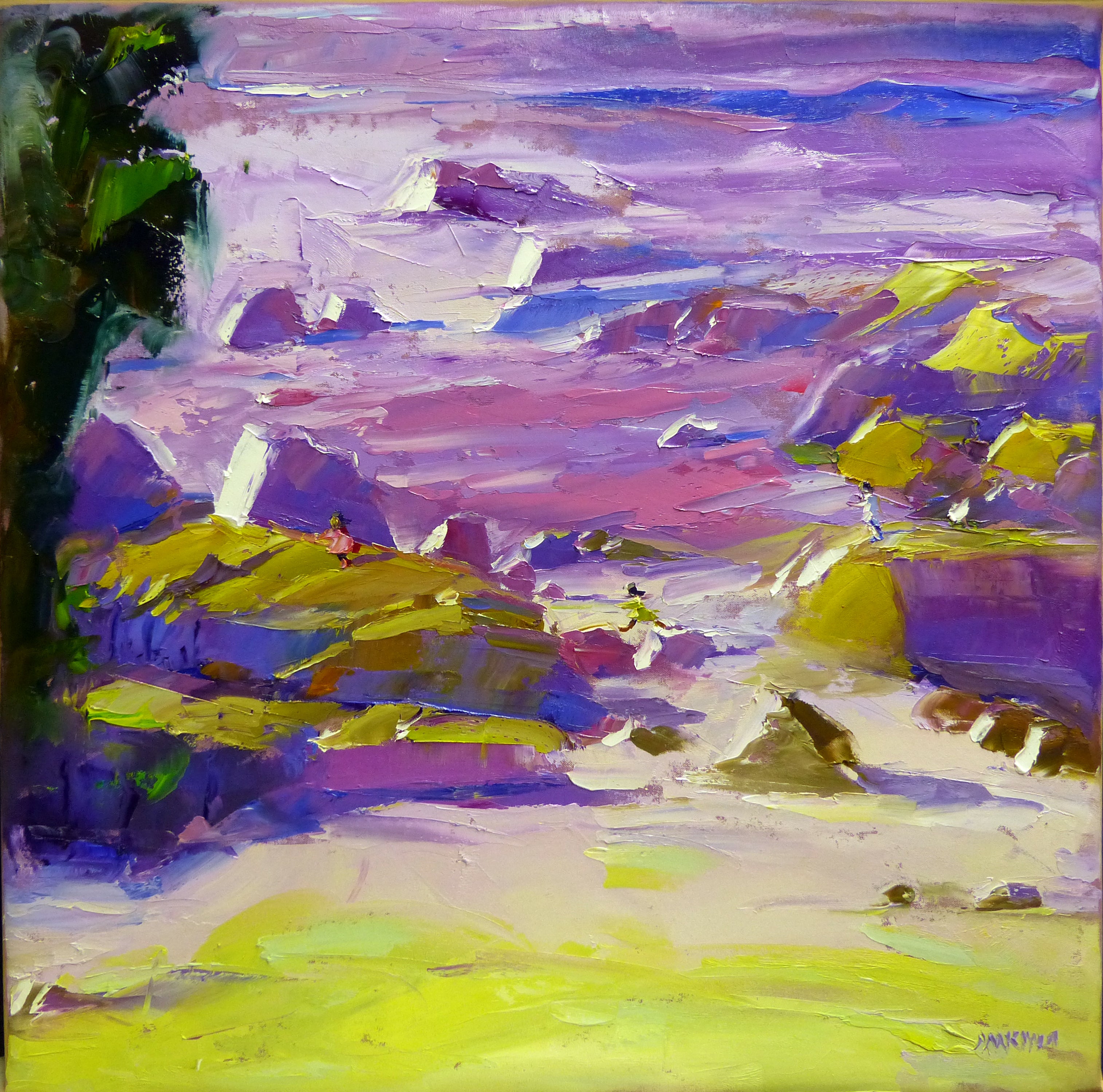 Playing on the rocks 55x55cm Oil on Canvas