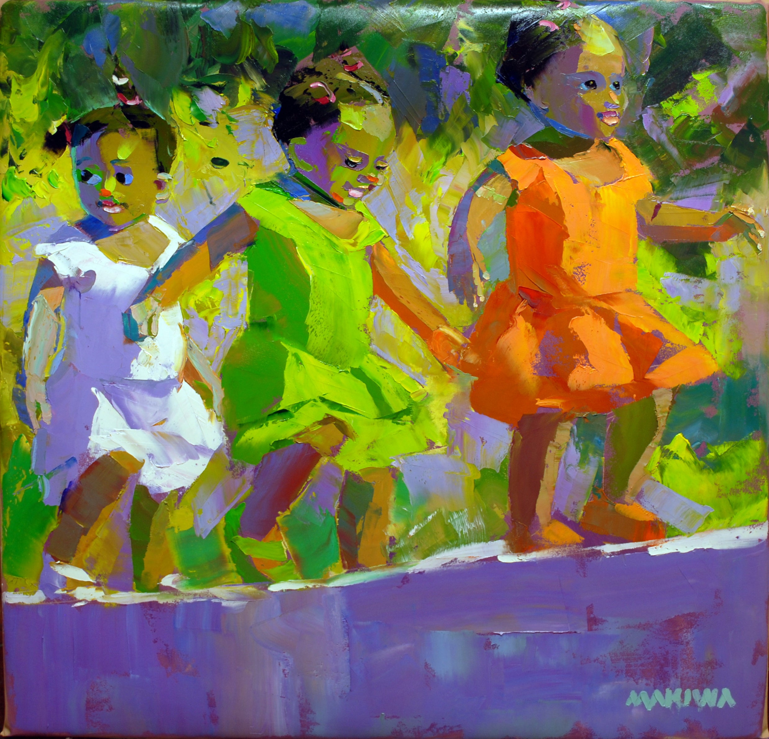 Playing on the wall  79x79cm Oil on Canvas