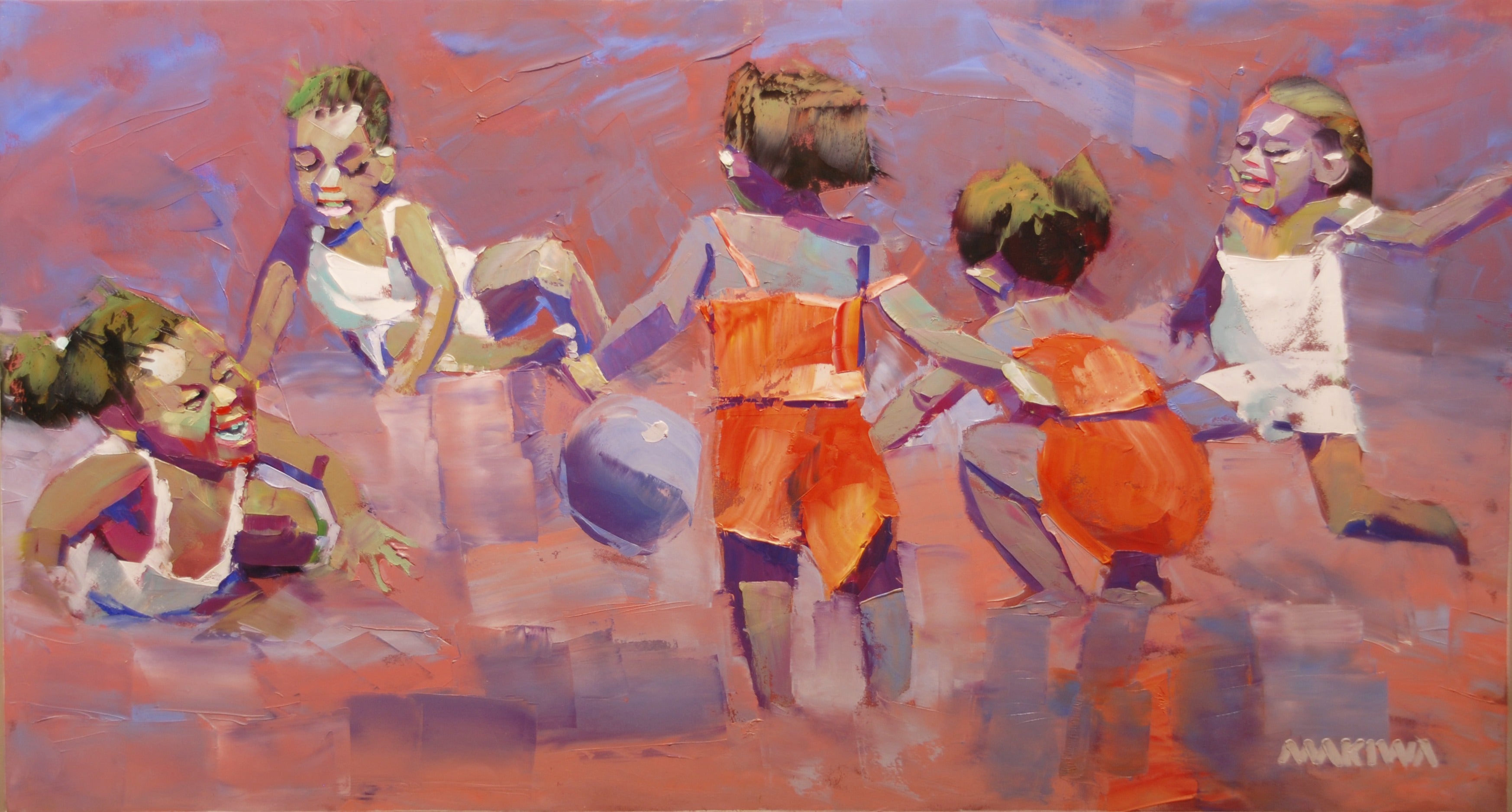 Playtime at the Beach 69x122cm Oil on Canvas