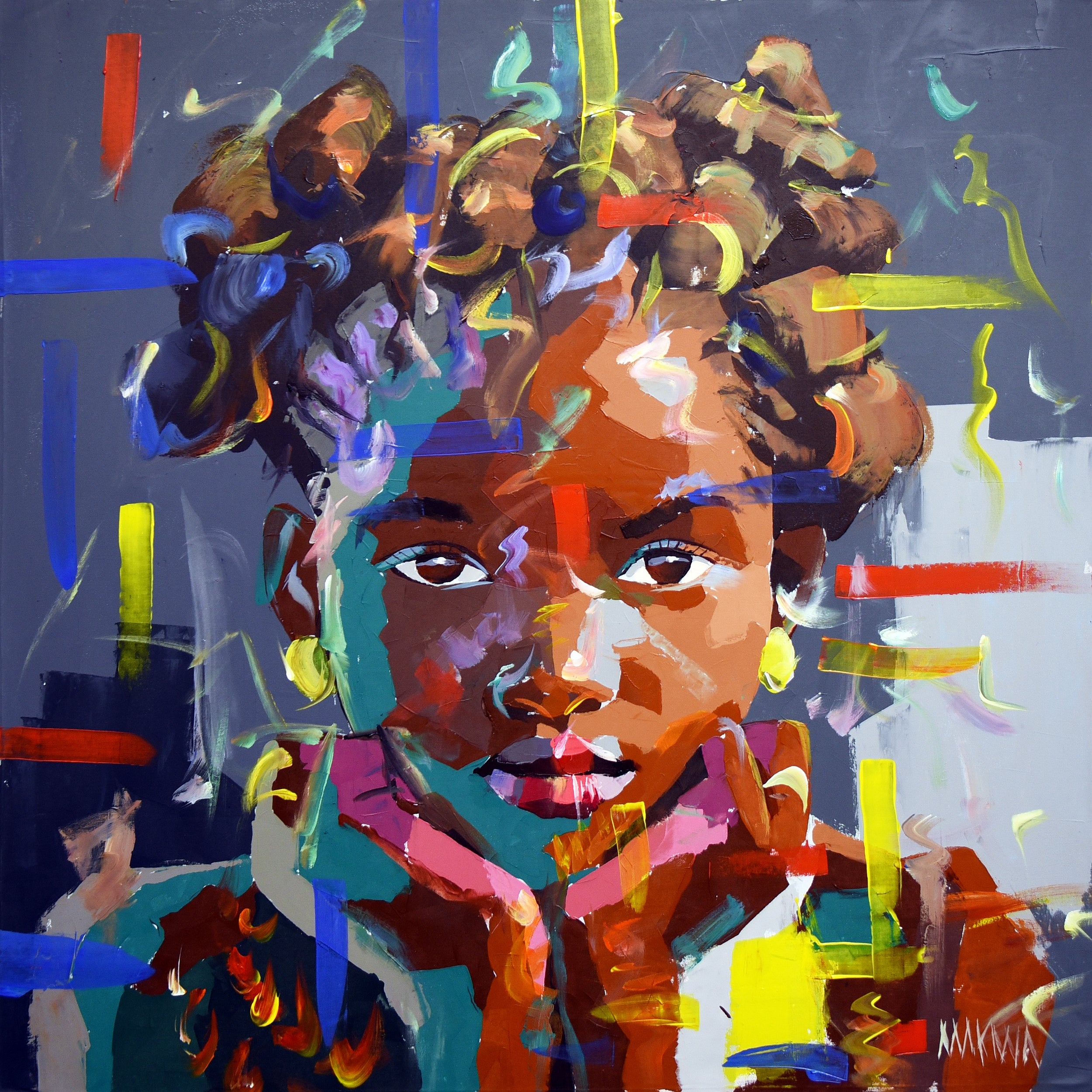 Pondering Child 100x100cm Acrylic on Canvas