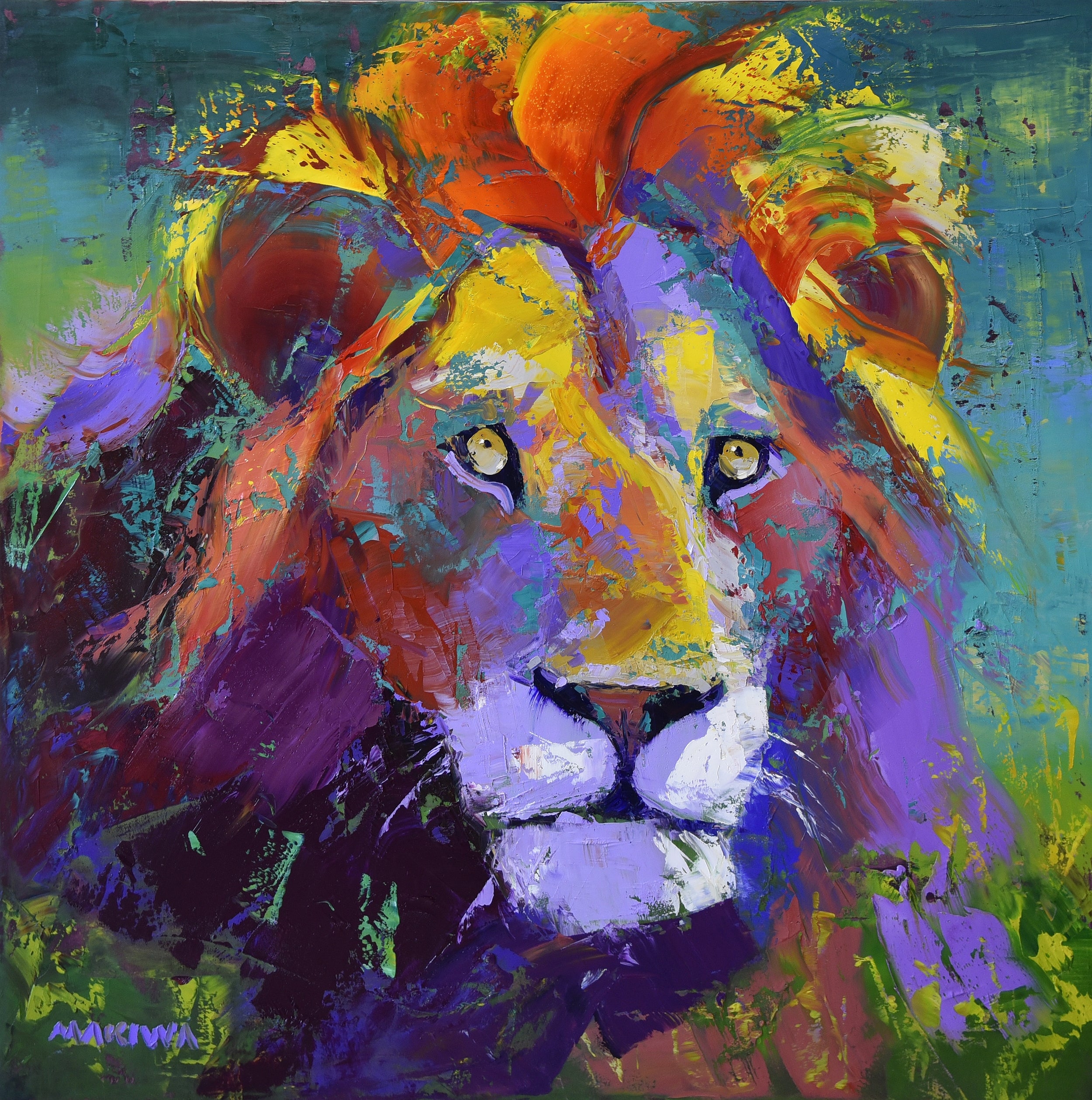 Portrait of a Lion 80x80cm Oil on Canvas