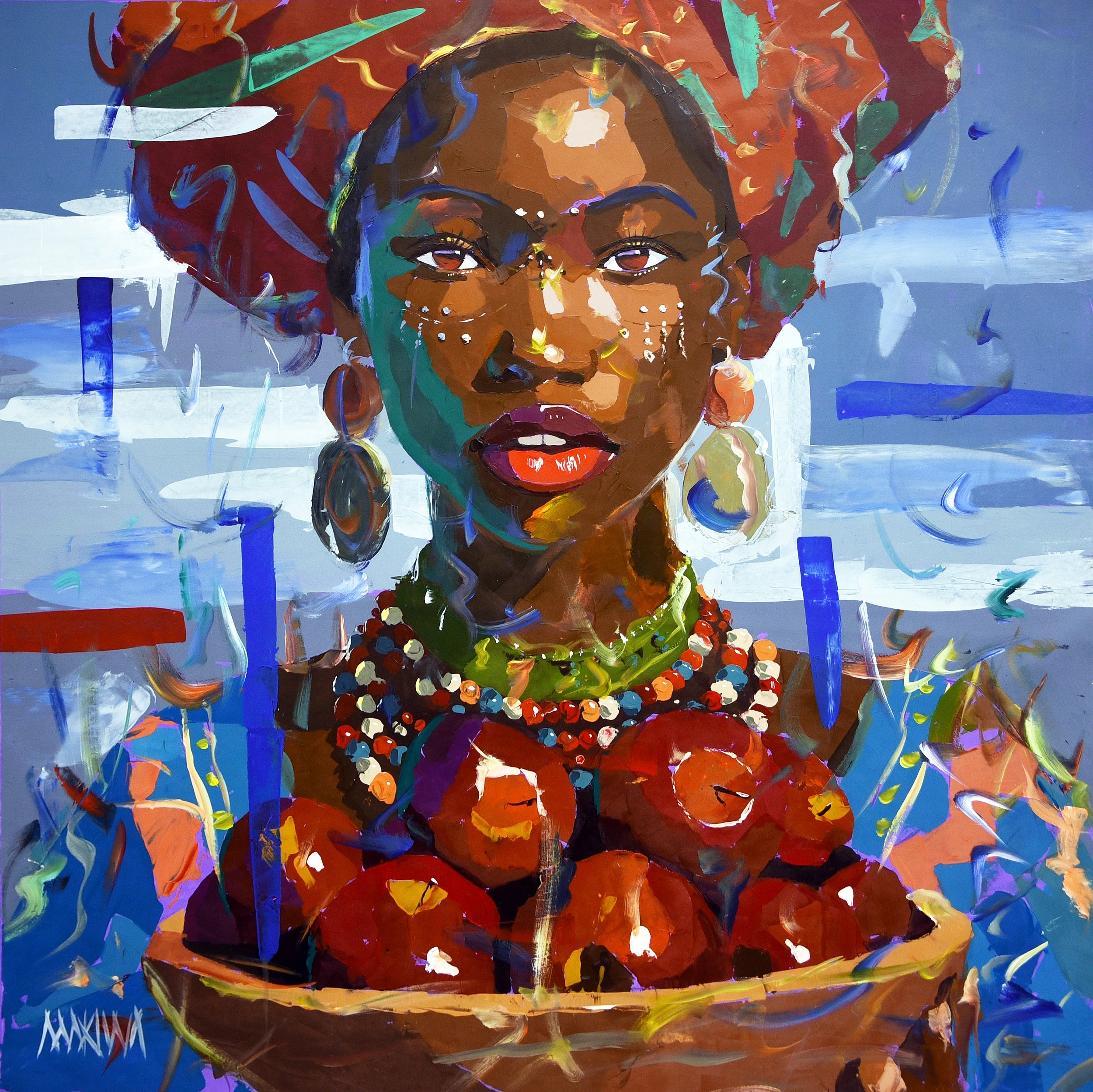 Red Apples By the Sea 120x120cm Acrylic on Canvas