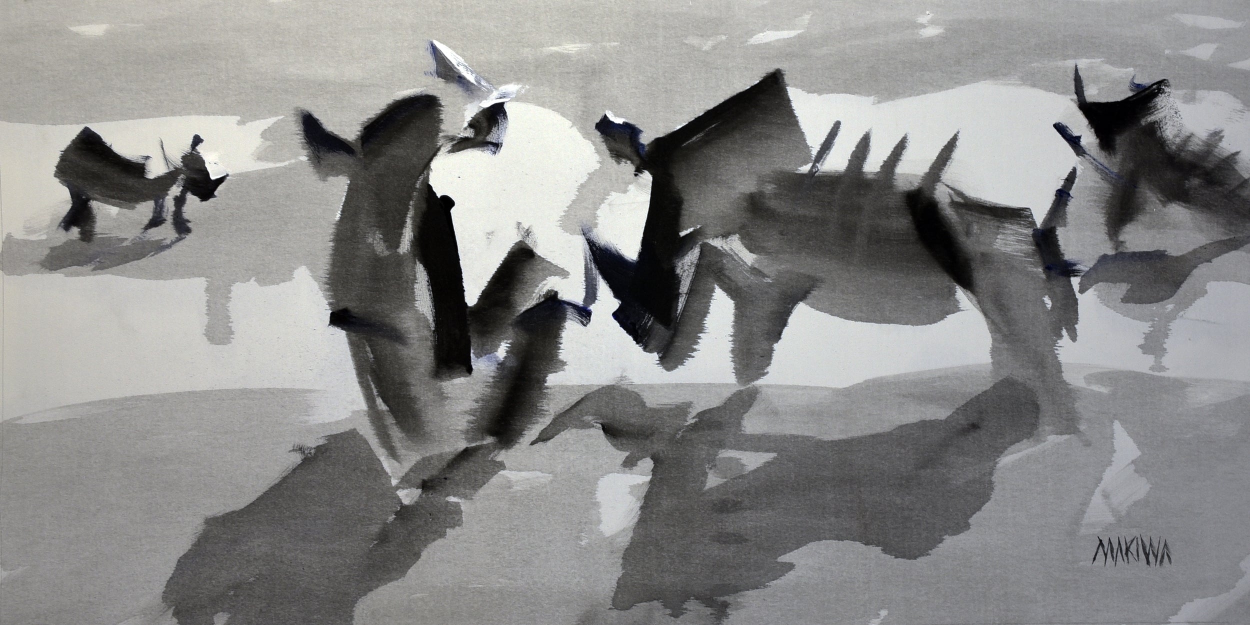 Rhinos by the River 50x100cm Acrylic on Canvas
