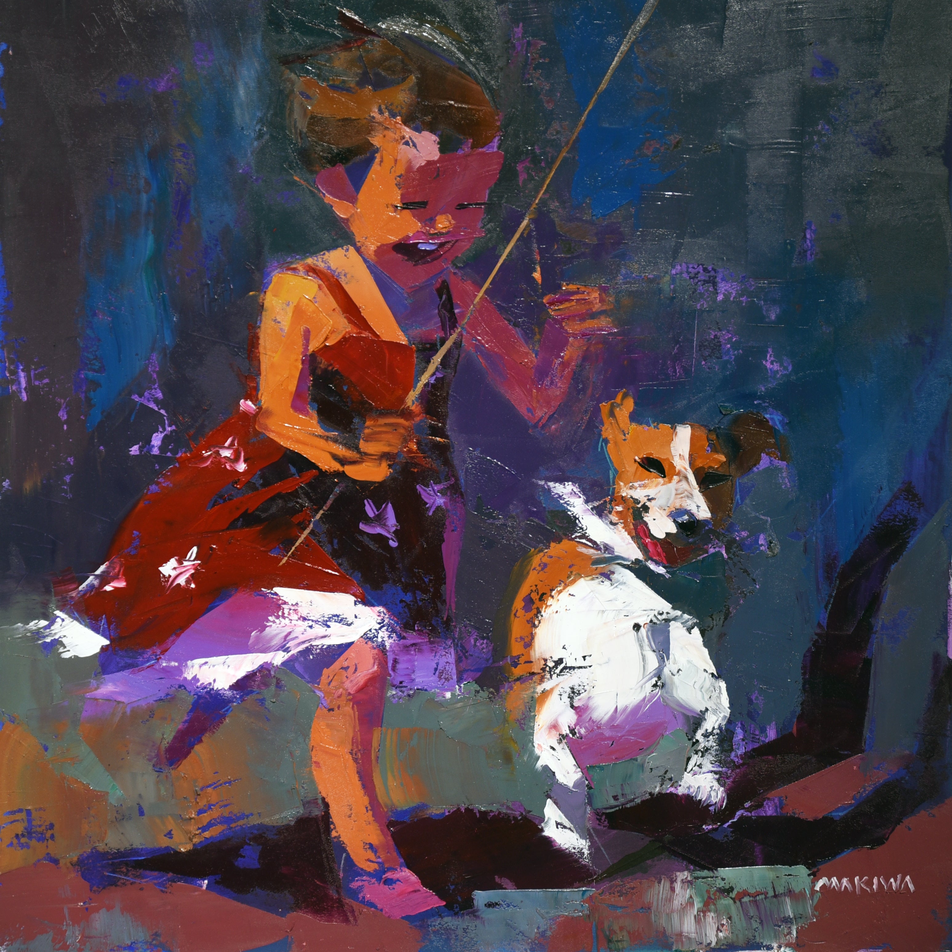 Running Free Together 55x55cm Oil On Canvas