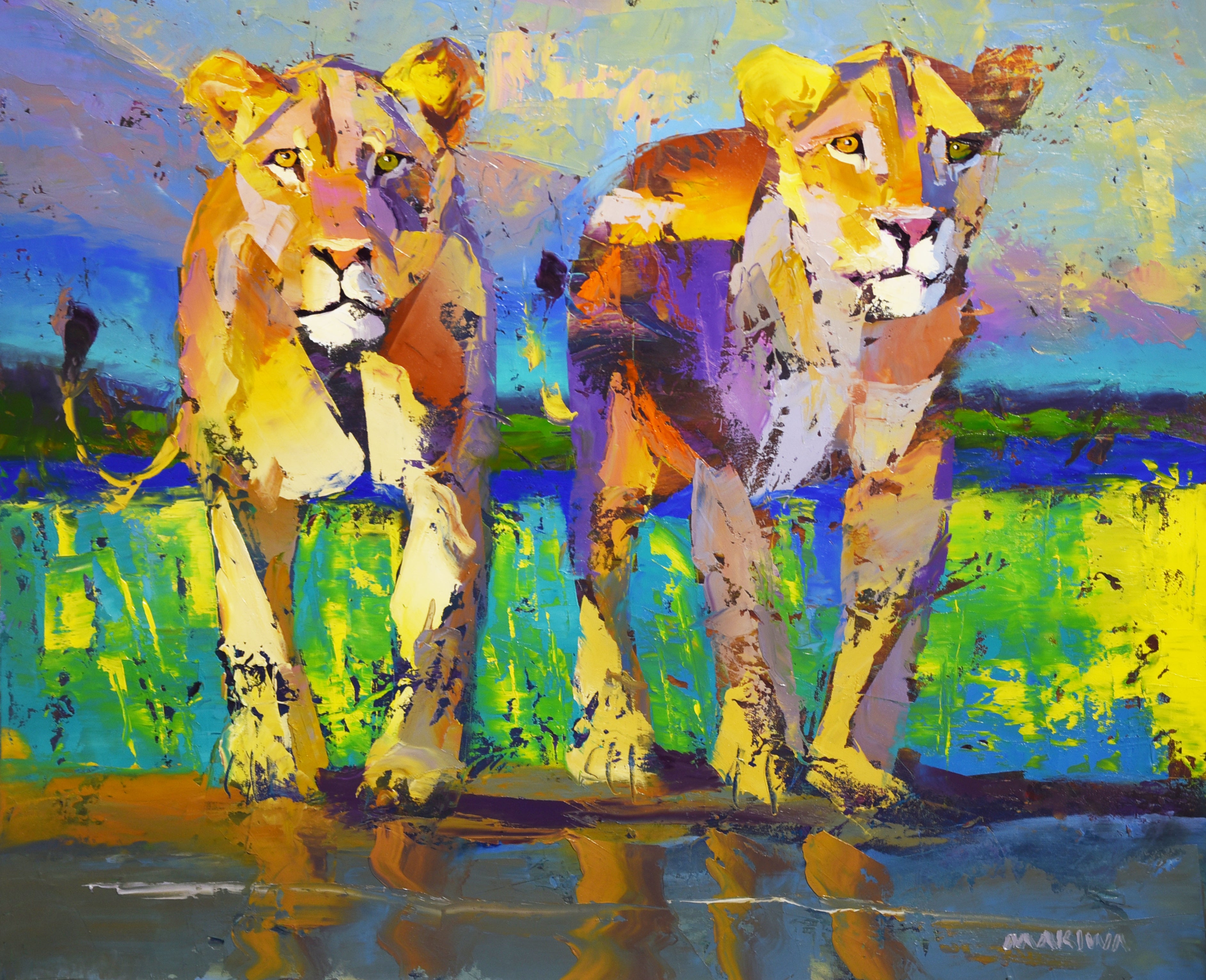 Sisters at the Waterline 65x80cm Oil On Canvas