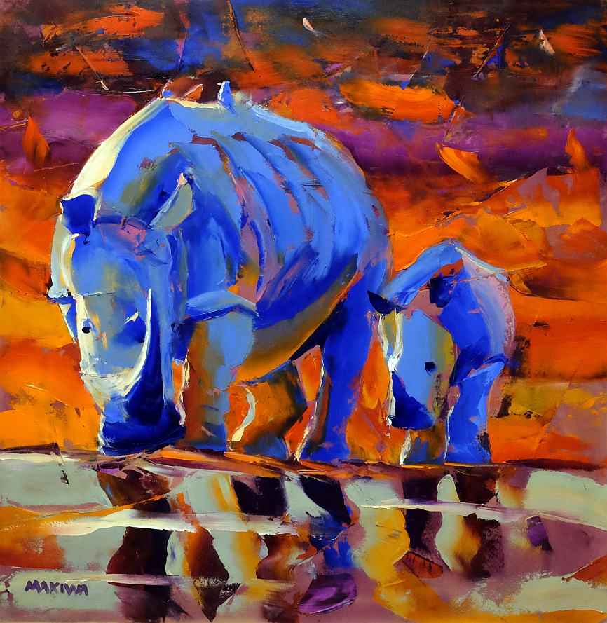 Sunset At the Waterhole 100x100cm Oil on Canvas
