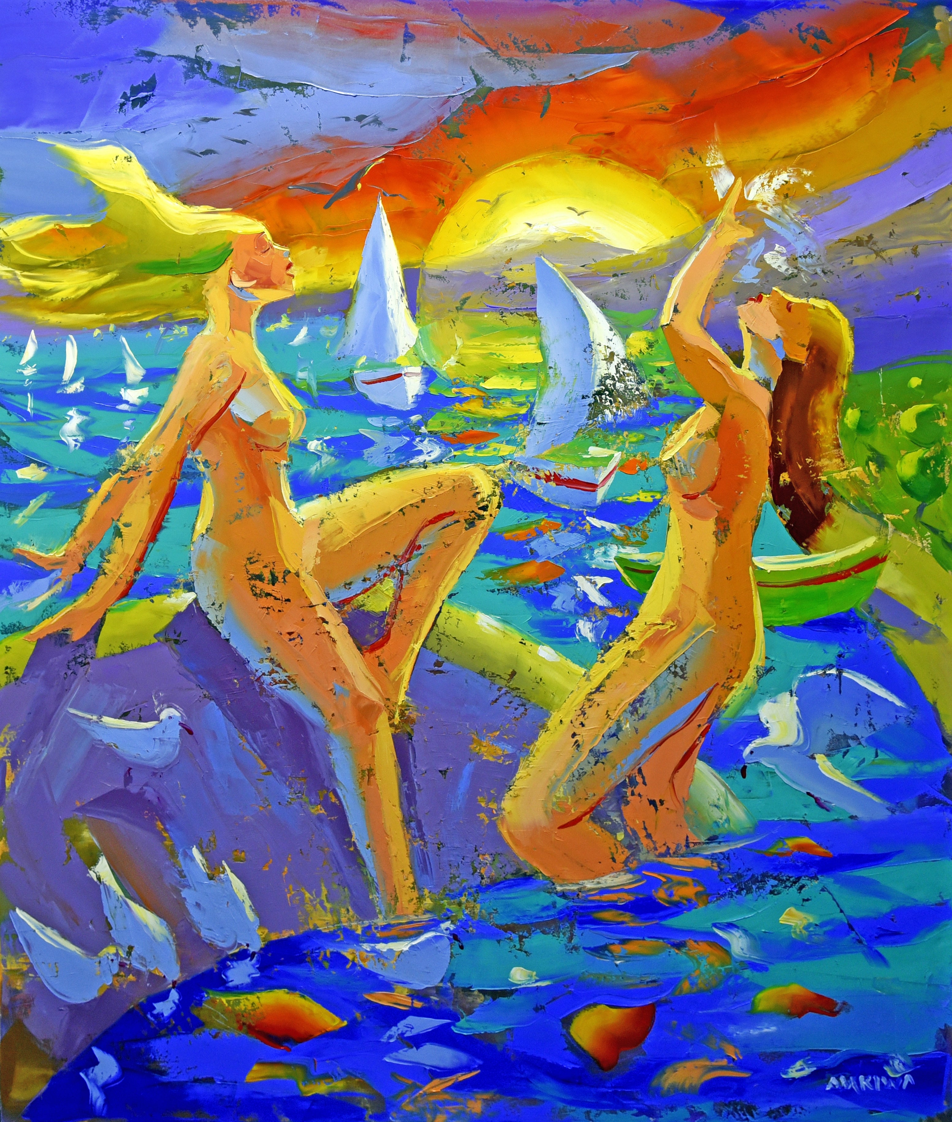 Sunset Bathers 140x120cm Oil on Canvas