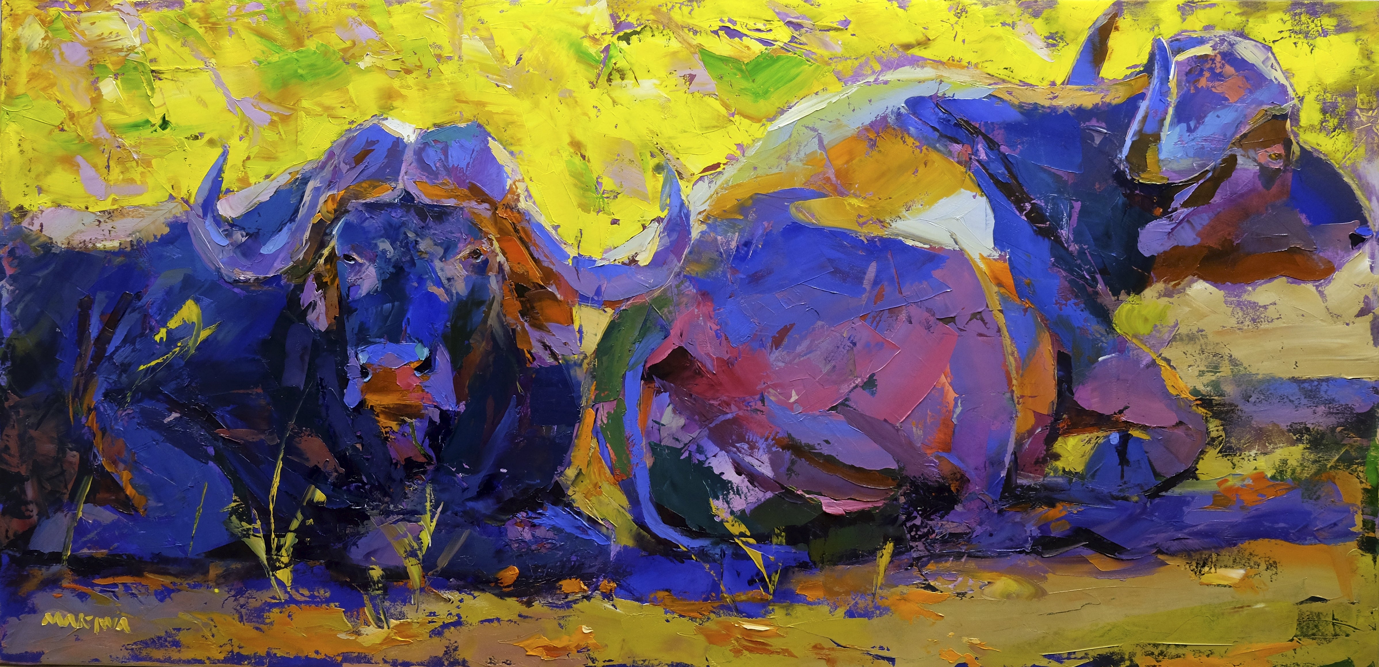 Sunset Buffalo 60x120cm Oil on Canvas