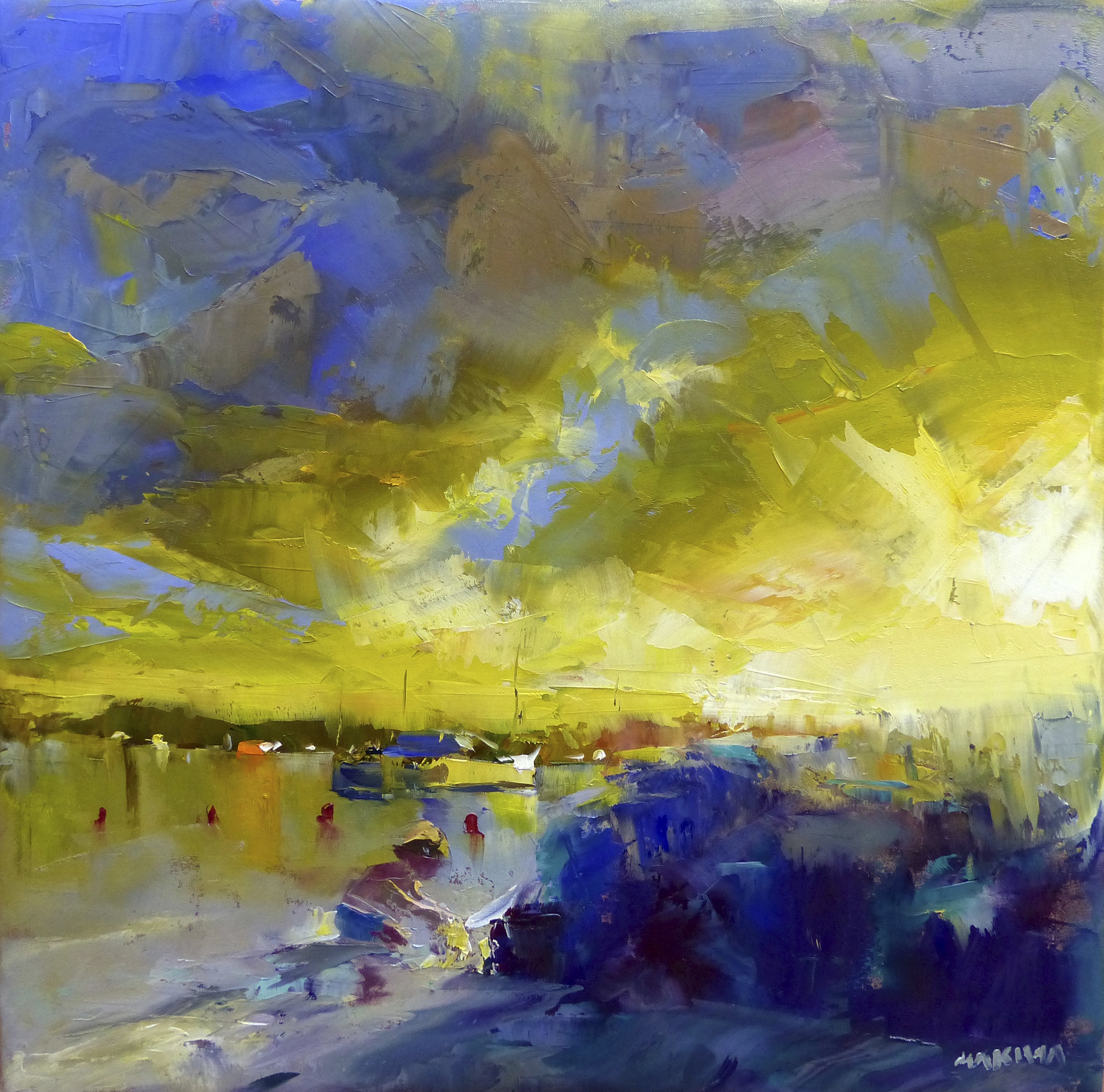 Sunset at the bay 55x55cm  Oil on Canvas