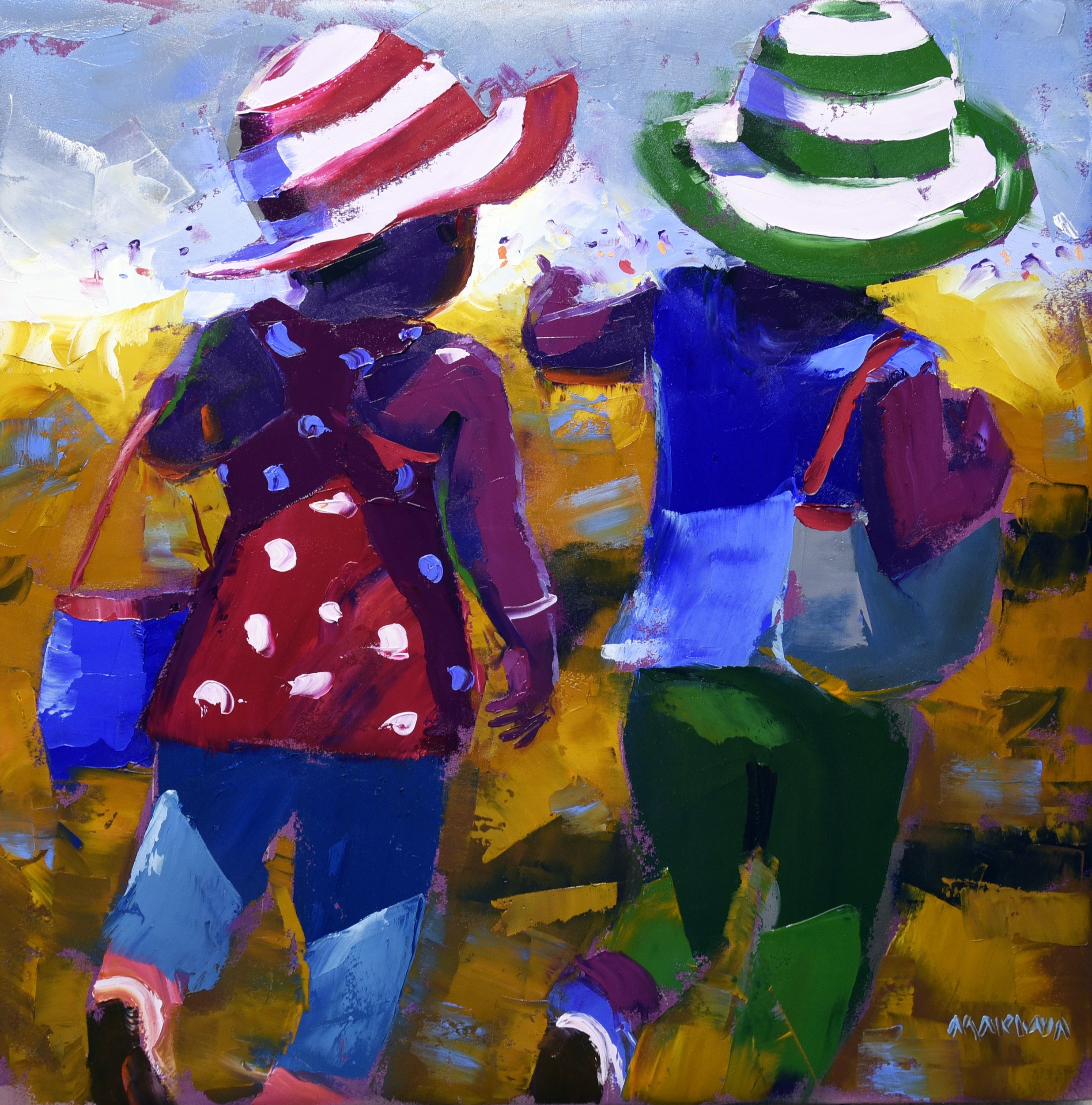 The Beach Outing 55x55cm Oil on Canvas