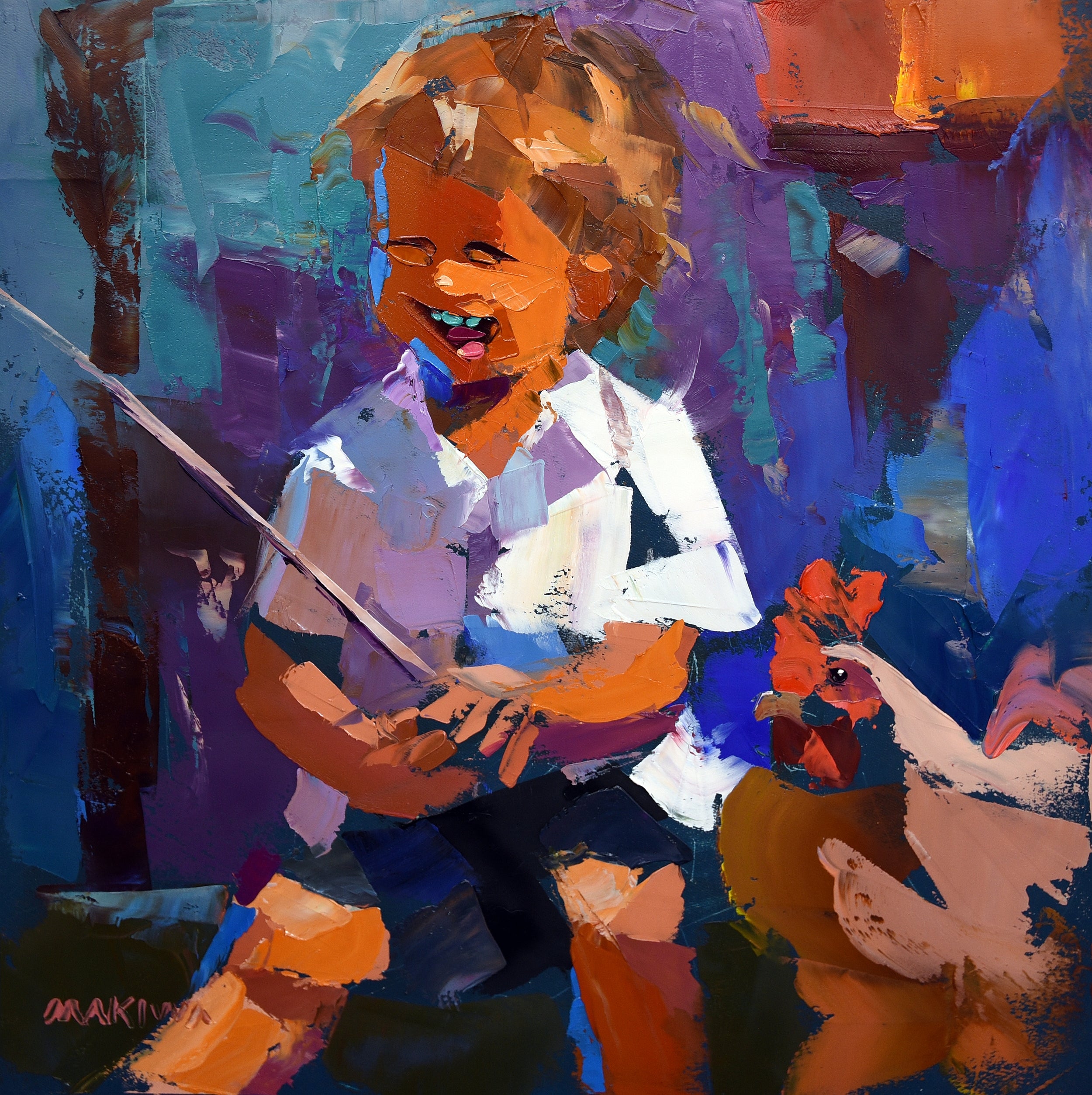 The Chicken Boy 40x40cm Oil on Canvas