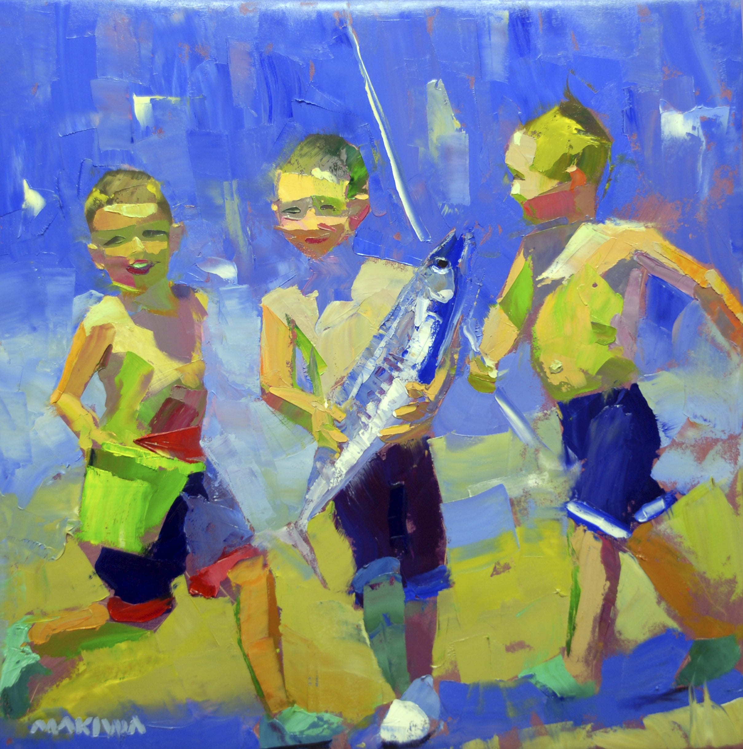 The Fishing Boys 79x79cm Oil on Canvas