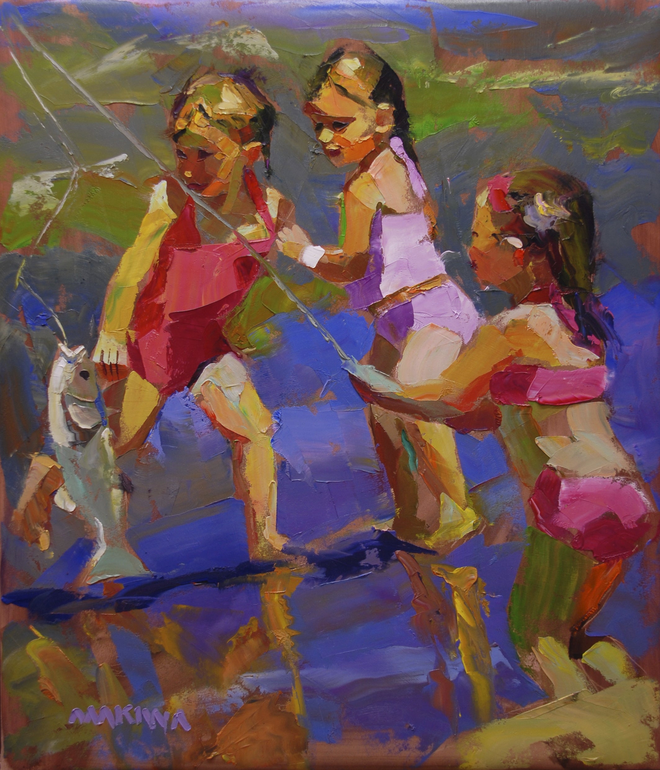 The Fishing Girls 68x80cm Oil on Canvas