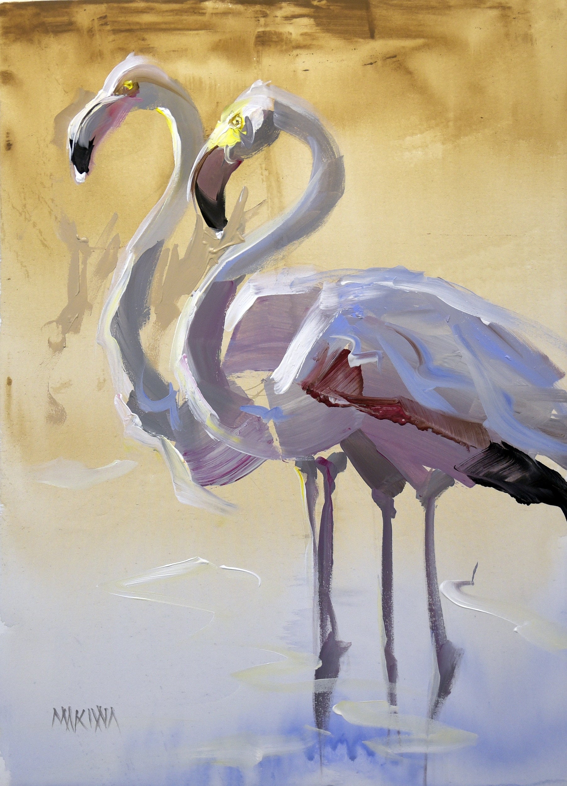 The Flamingos 1 55x40cm Acrylic On Canvas