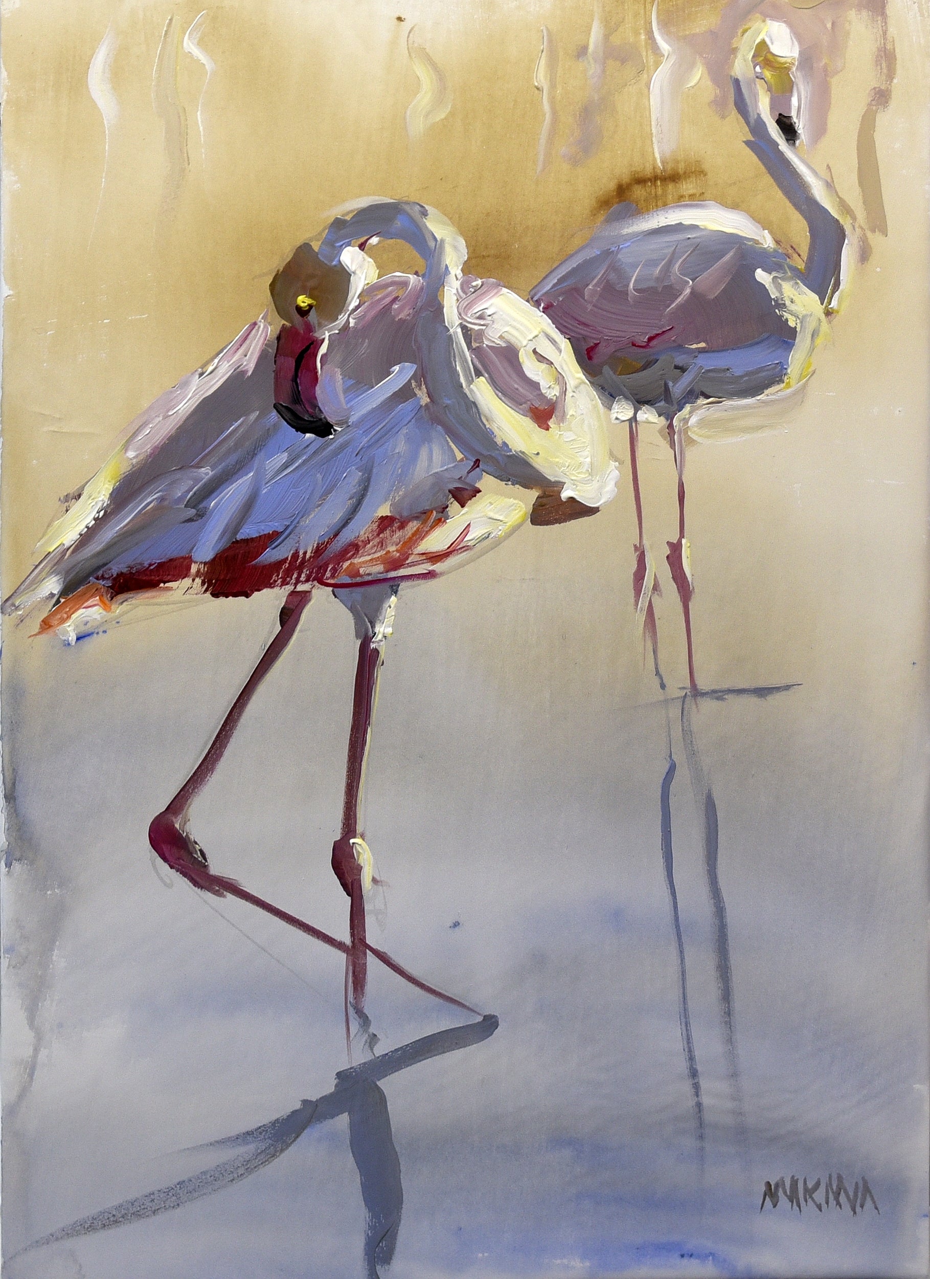 The Flamingos 3 55x40cm Acrylic On Canvas