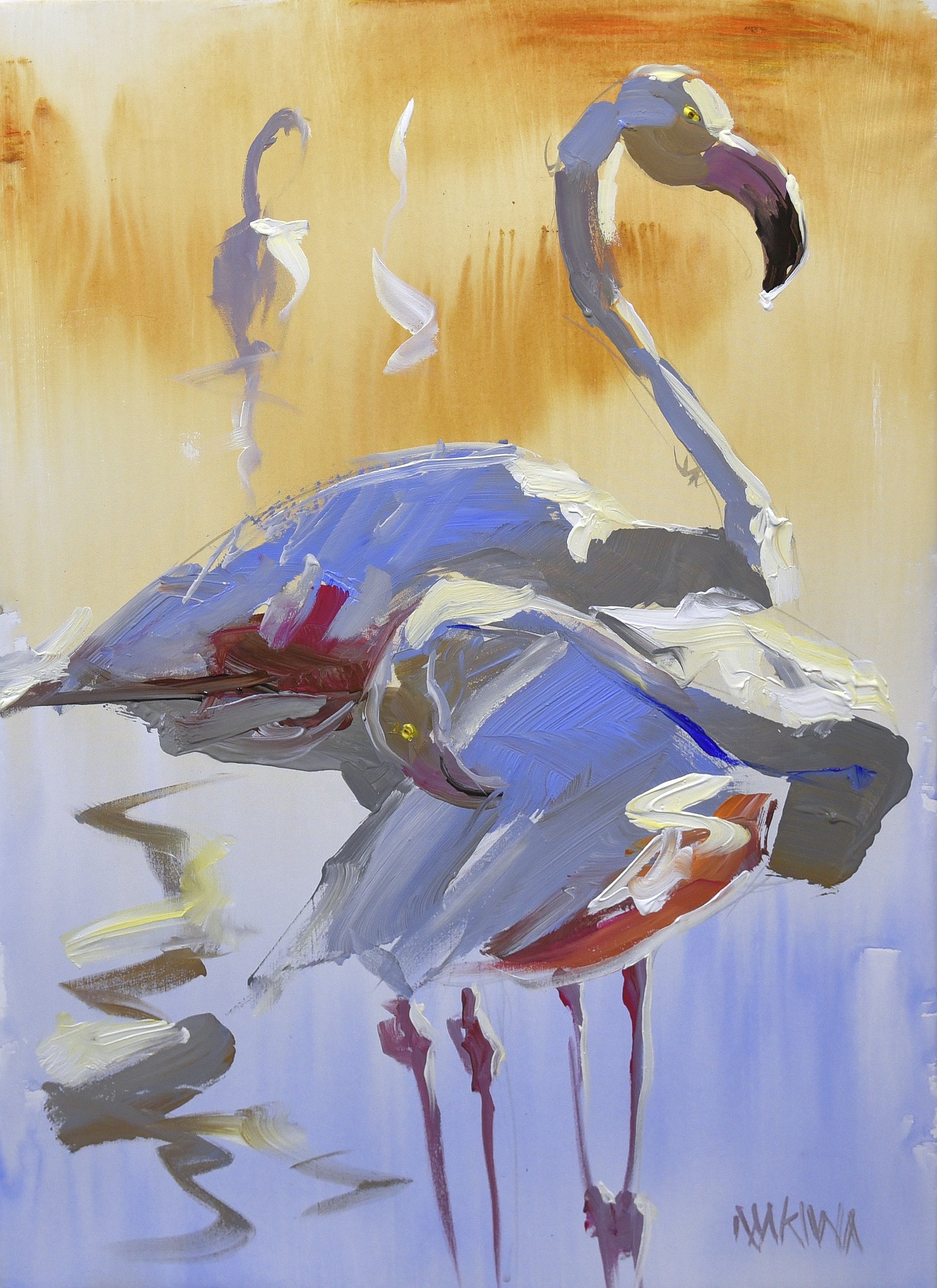 The Flamingos 4 55x39cm Acrylic On Canvas