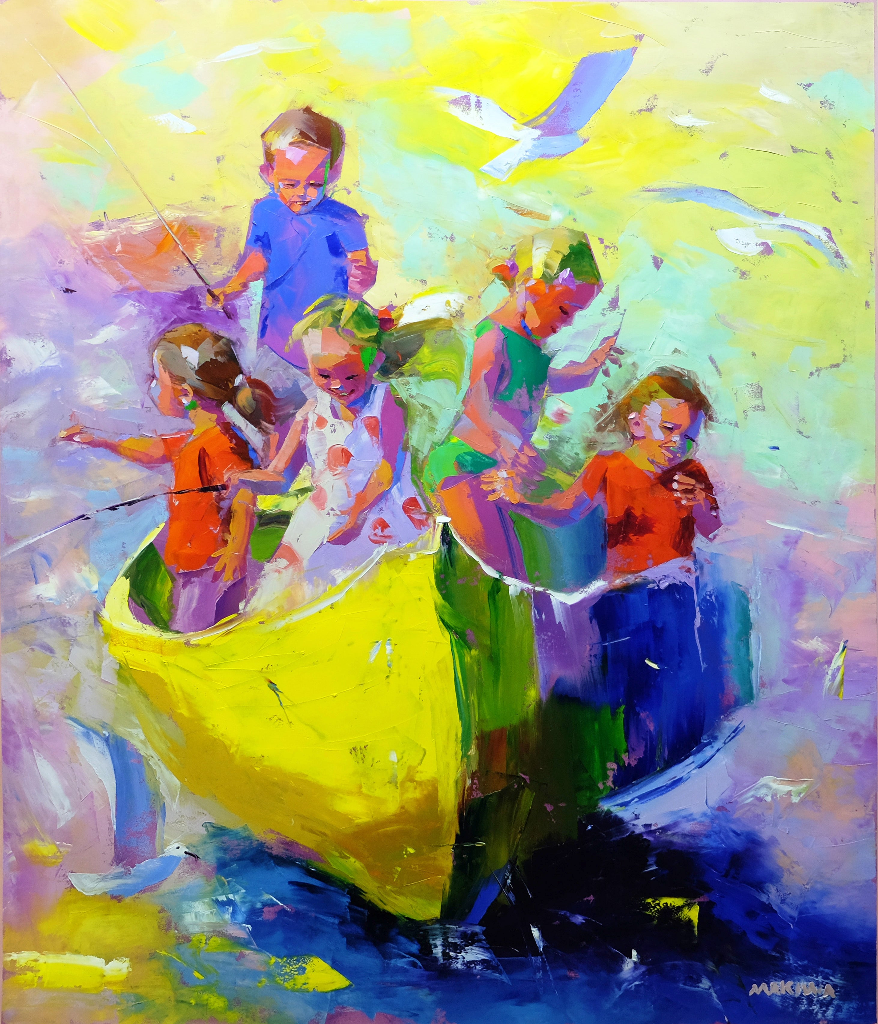The Girls' Boat 140x120cm Oil On Canvas