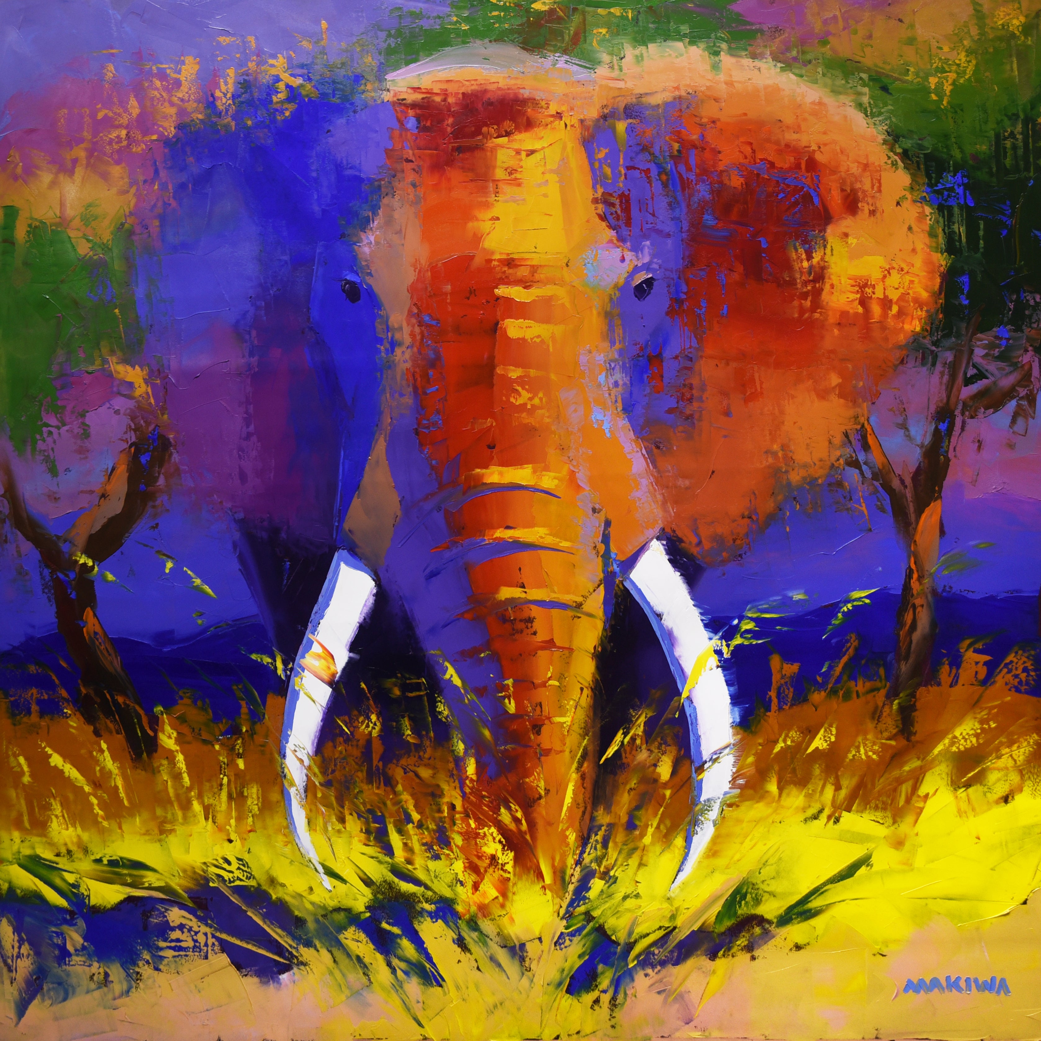 The Tusker- Firewalker 120x120cm Oil On Canvas