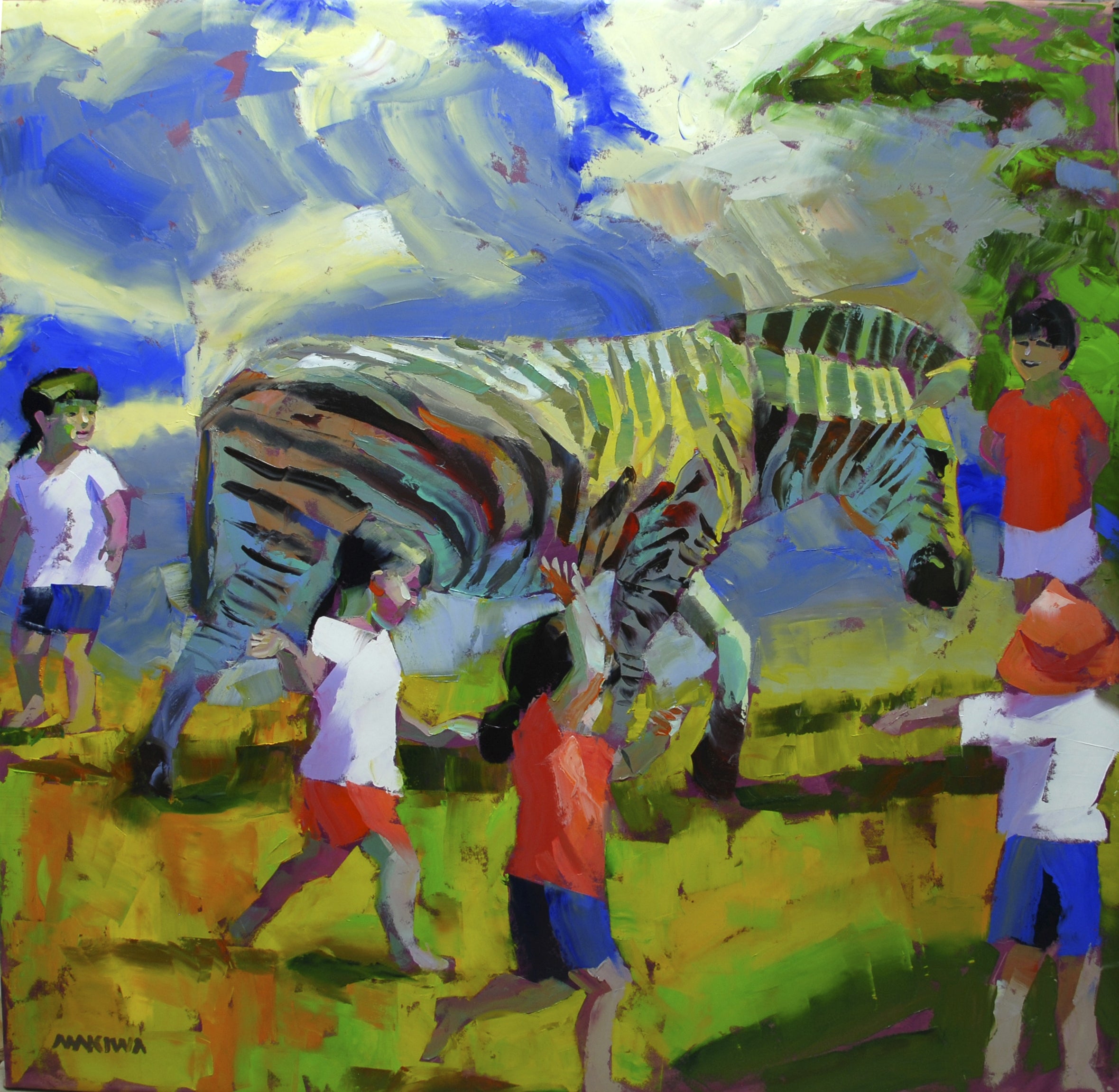 The Zebra Kids 140x140cm Oil on Canvas