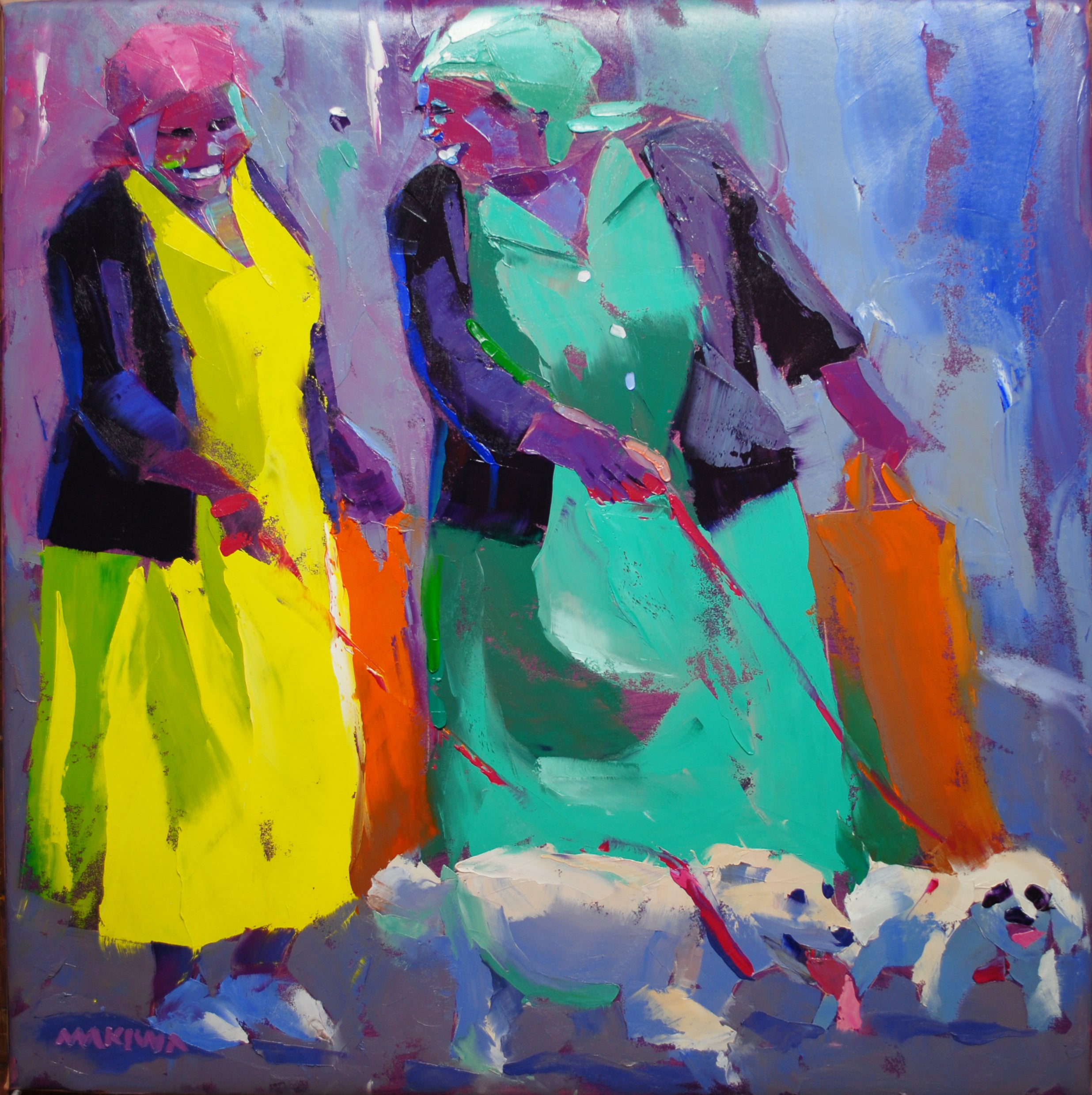 Walking Madam's Dogs 79x79cm Oil on Canvas